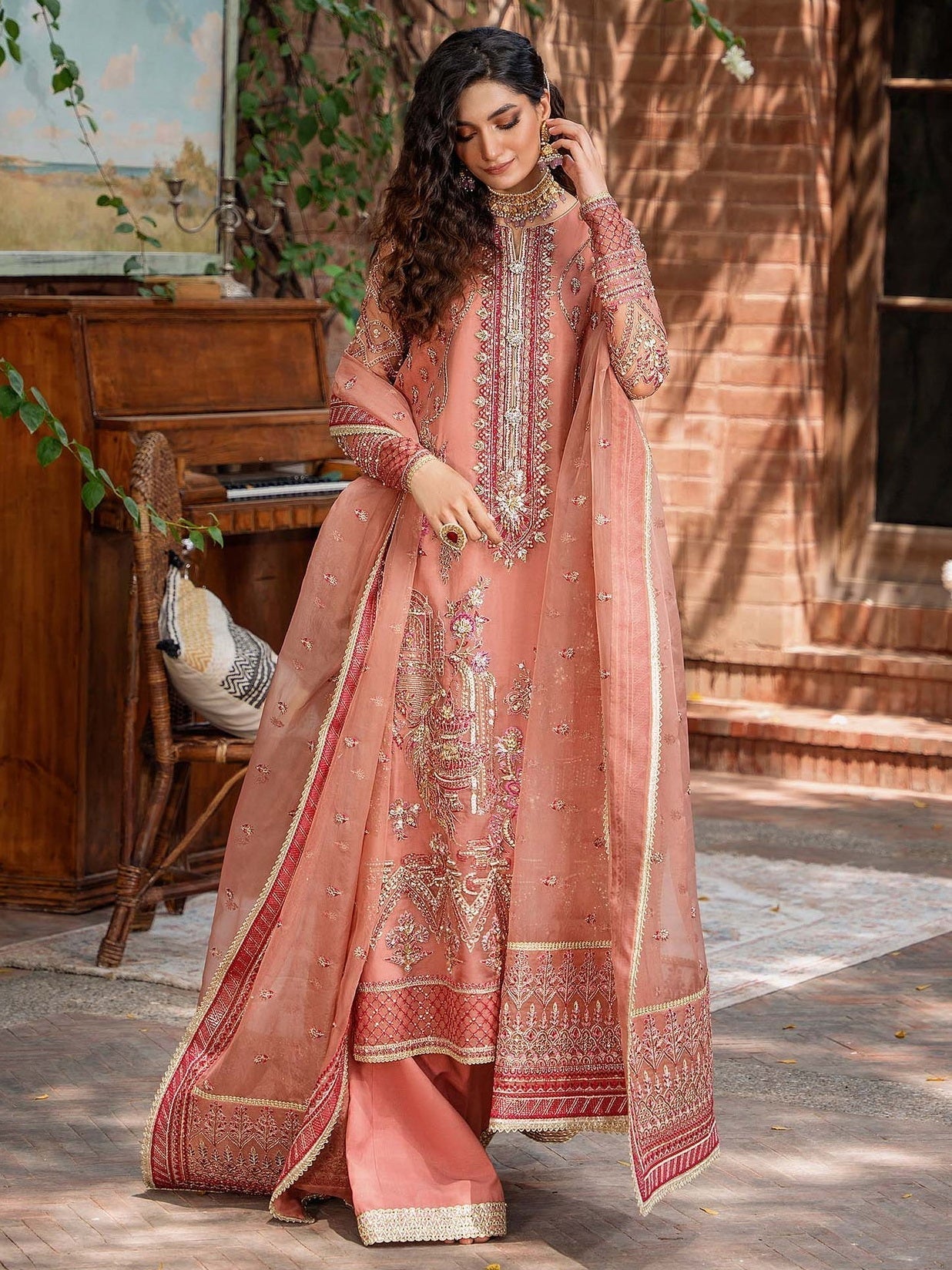 Akbar Aslam Mastani Embroidered Organza 3Pc Suit - MEHRBANO - House Of Hania