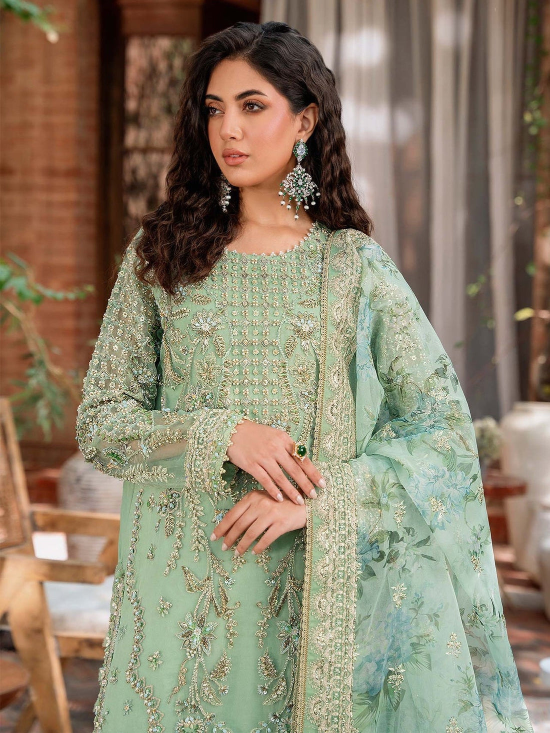 Akbar Aslam Mastani Embroidered Organza 3Pc Suit - RIWAYAT - House Of Hania