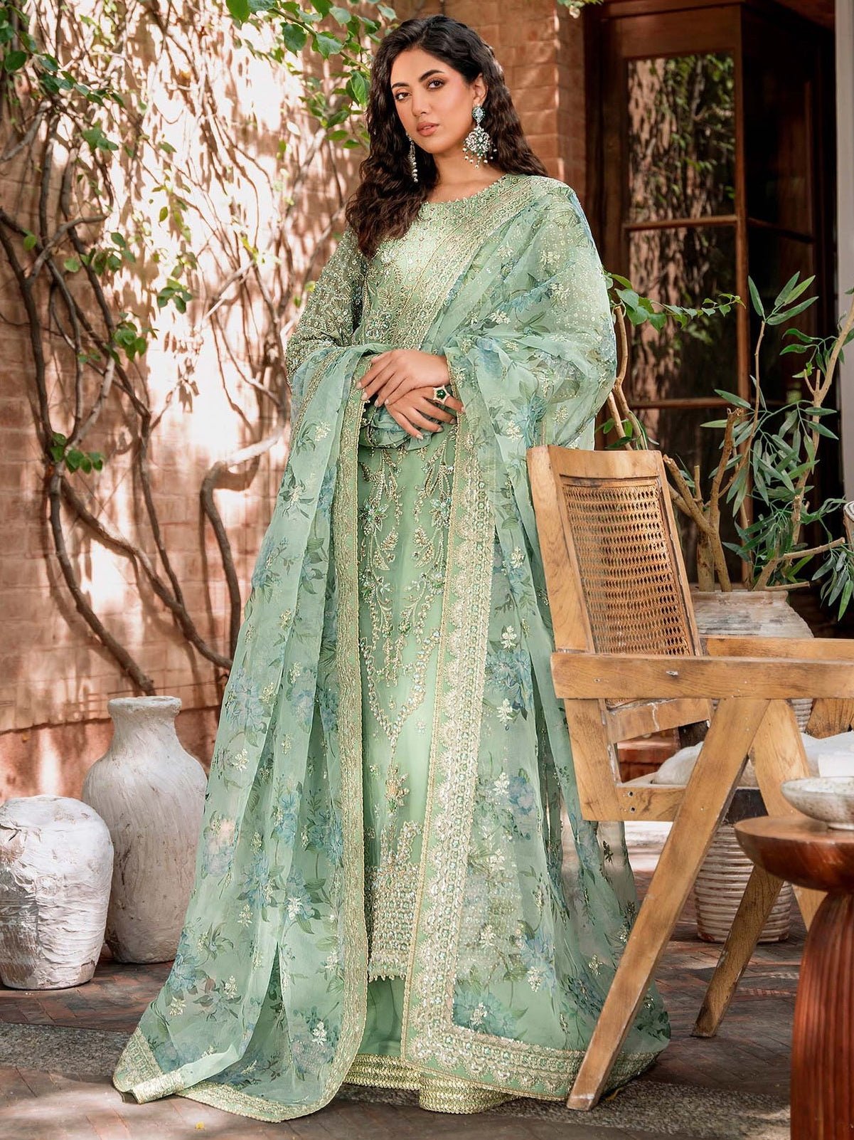 Akbar Aslam Mastani Embroidered Organza 3Pc Suit - RIWAYAT - House Of Hania