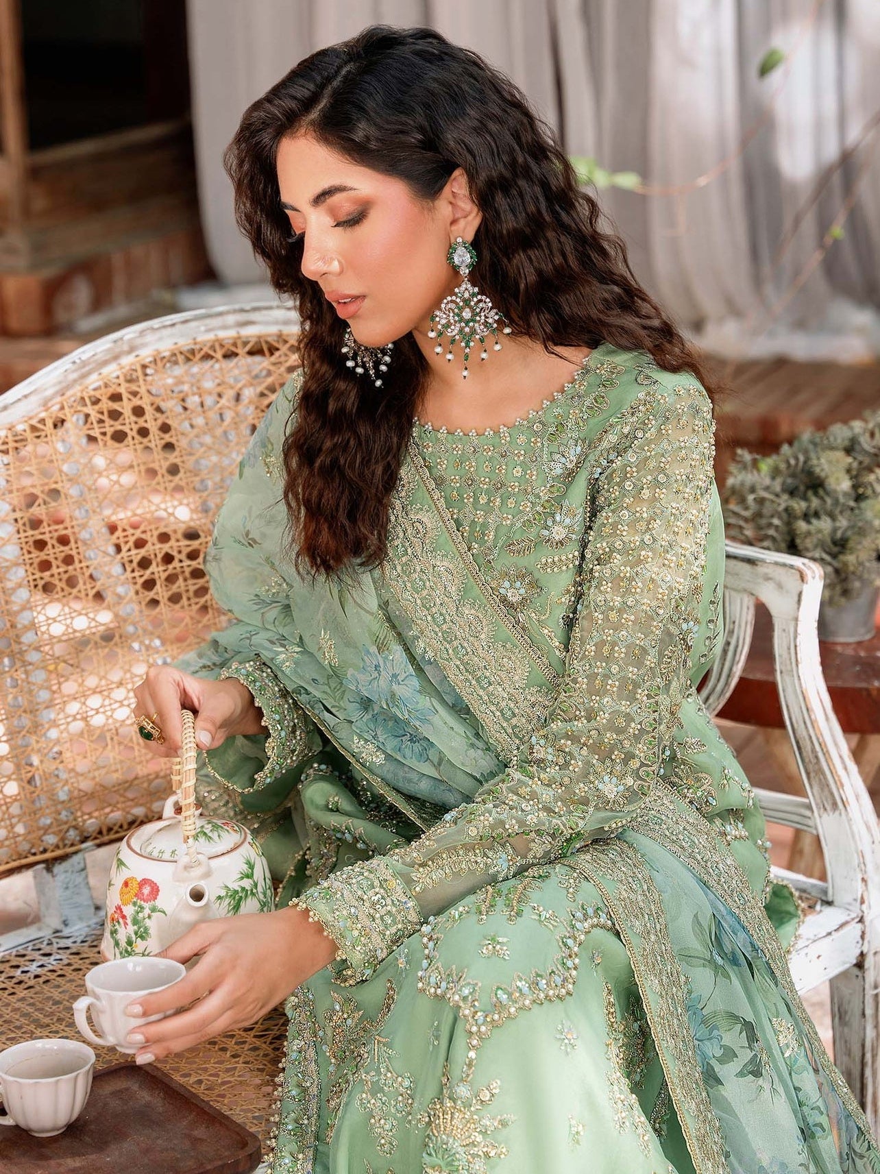 Akbar Aslam Mastani Embroidered Organza 3Pc Suit - RIWAYAT - House Of Hania