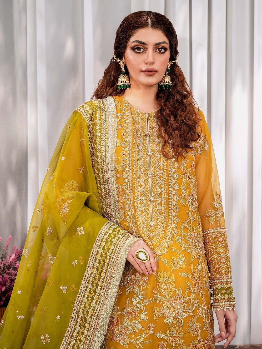Akbar Aslam Mastani Embroidered Organza 3Pc Suit - ROHI - House Of Hania