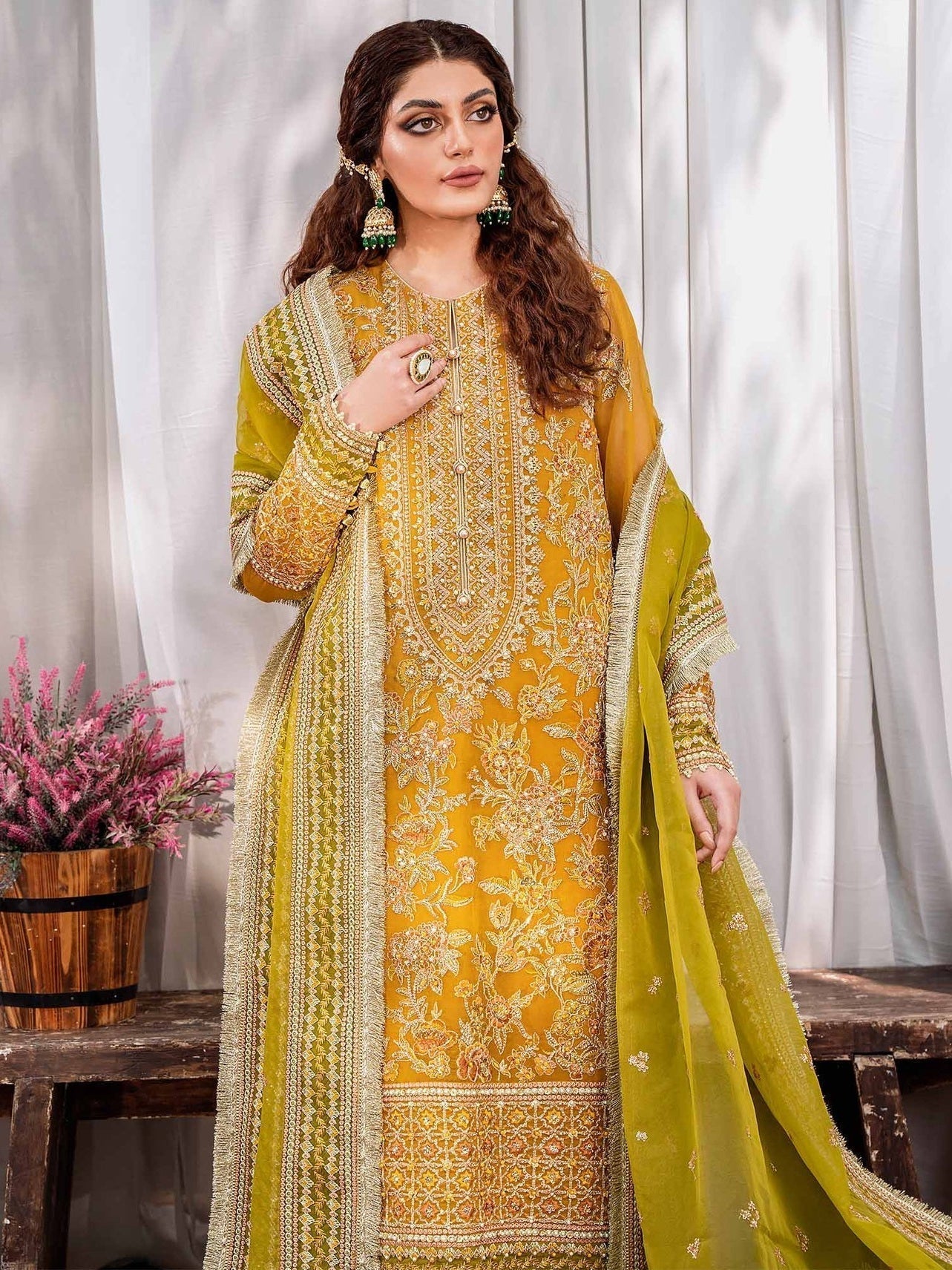 Akbar Aslam Mastani Embroidered Organza 3Pc Suit - ROHI - House Of Hania
