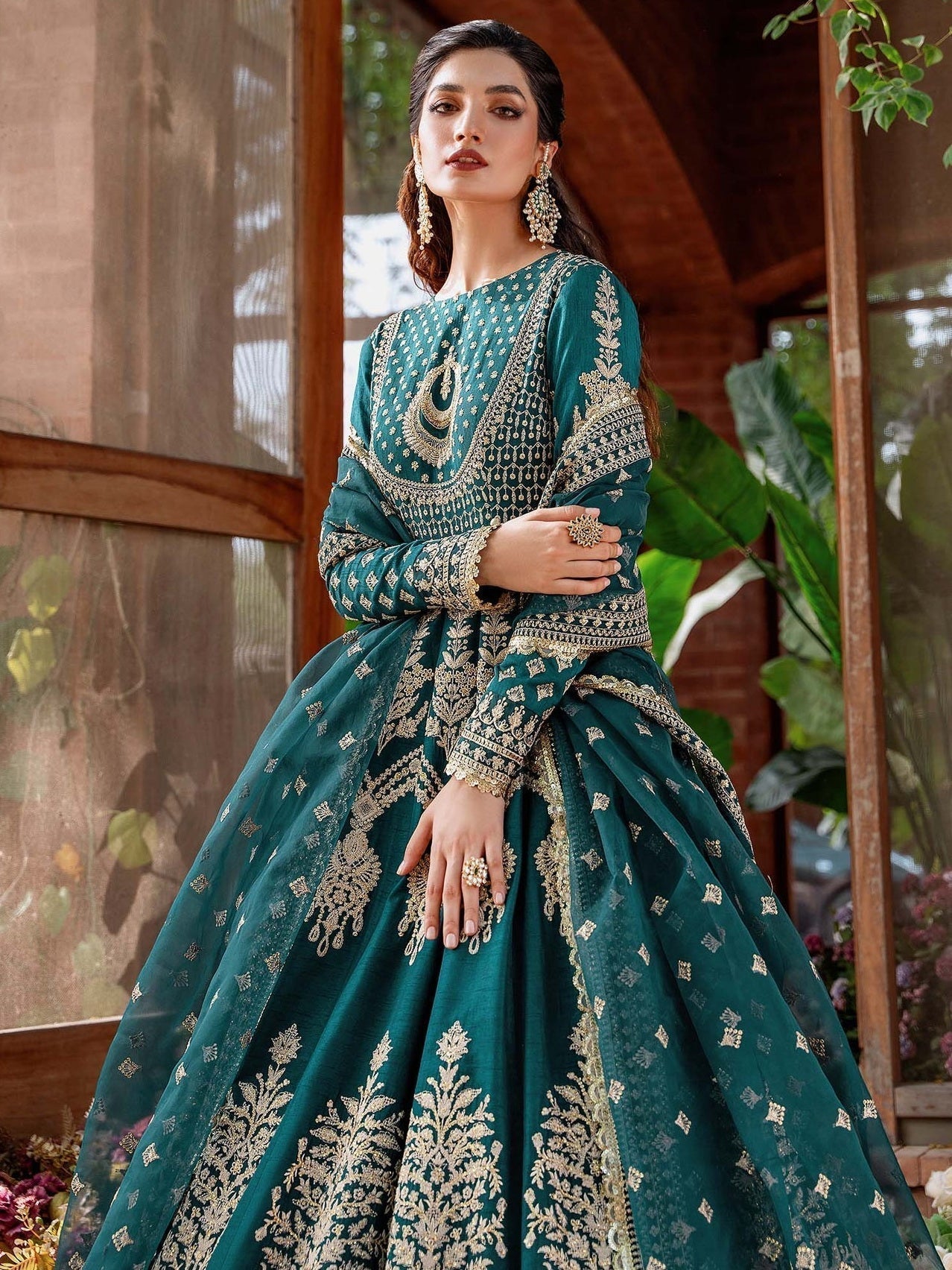 Akbar Aslam Mastani Embroidered Raw Silk 3Pc Suit - JAHANARA - House Of Hania