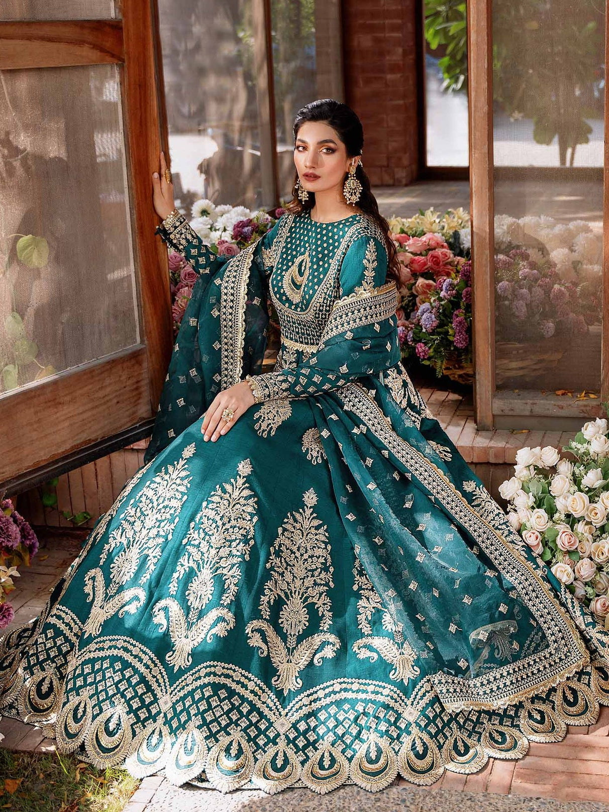 Akbar Aslam Mastani Embroidered Raw Silk 3Pc Suit - JAHANARA - House Of Hania