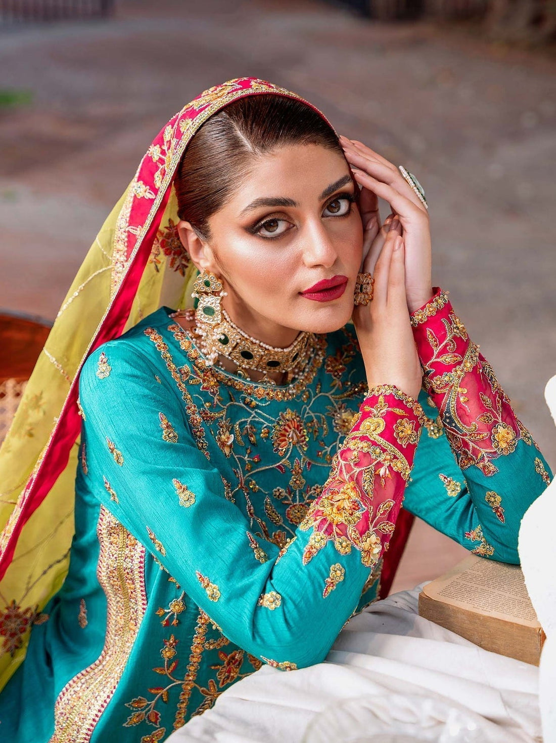 Akbar Aslam Mastani Embroidered Raw Silk 3Pc Suit - MAAHRU - House Of Hania
