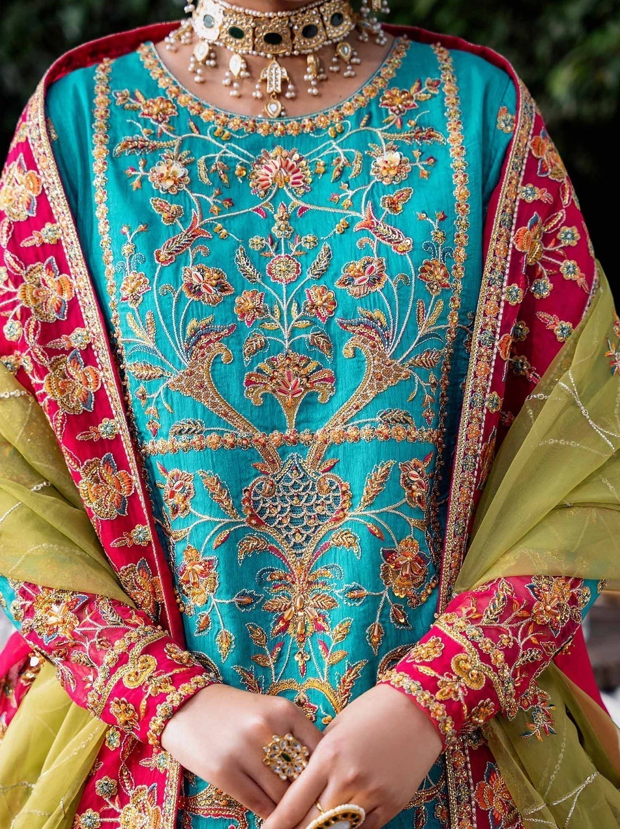 Akbar Aslam Mastani Embroidered Raw Silk 3Pc Suit - MAAHRU - House Of Hania