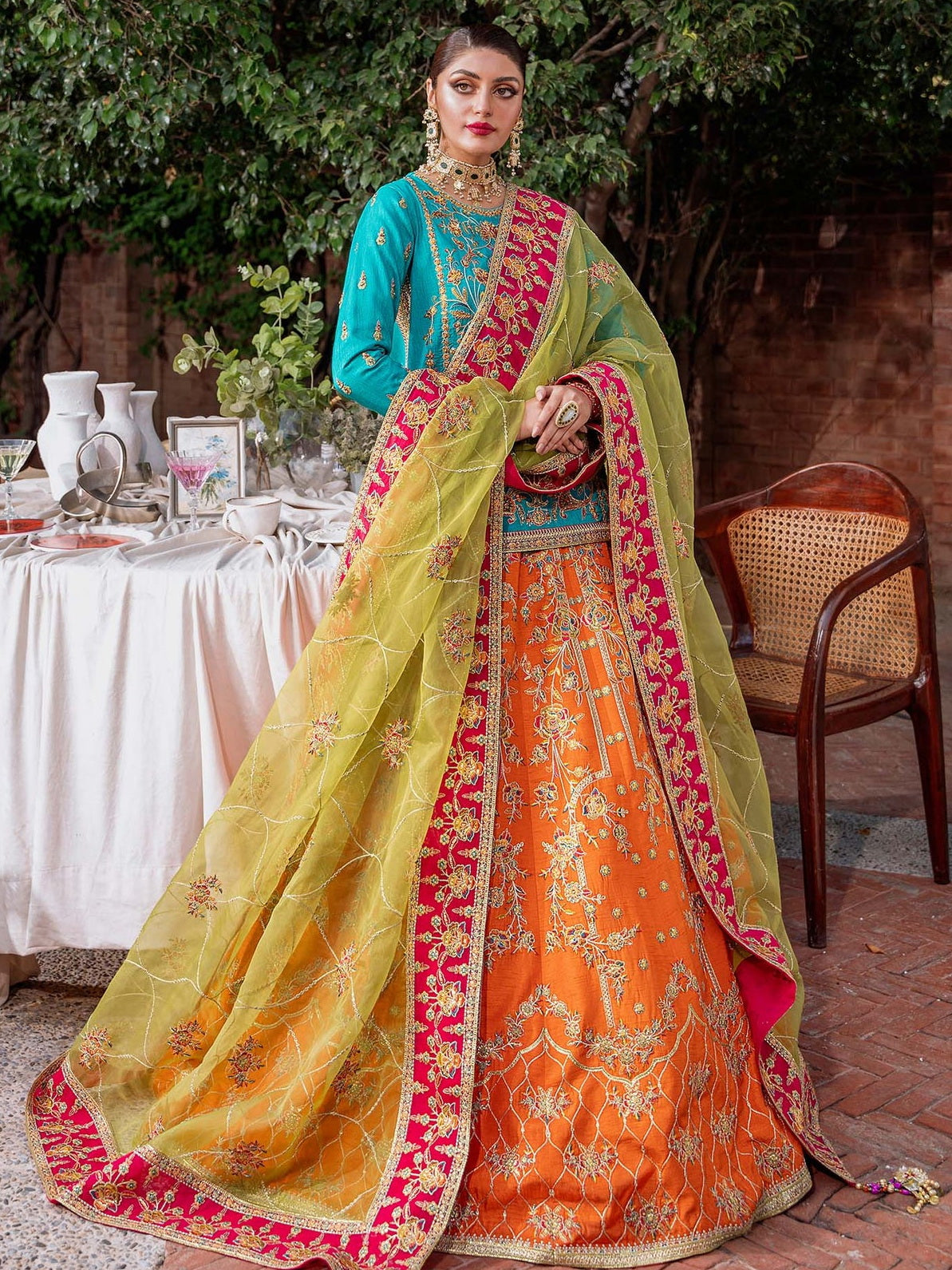 Akbar Aslam Mastani Embroidered Raw Silk 3Pc Suit - MAAHRU - House Of Hania
