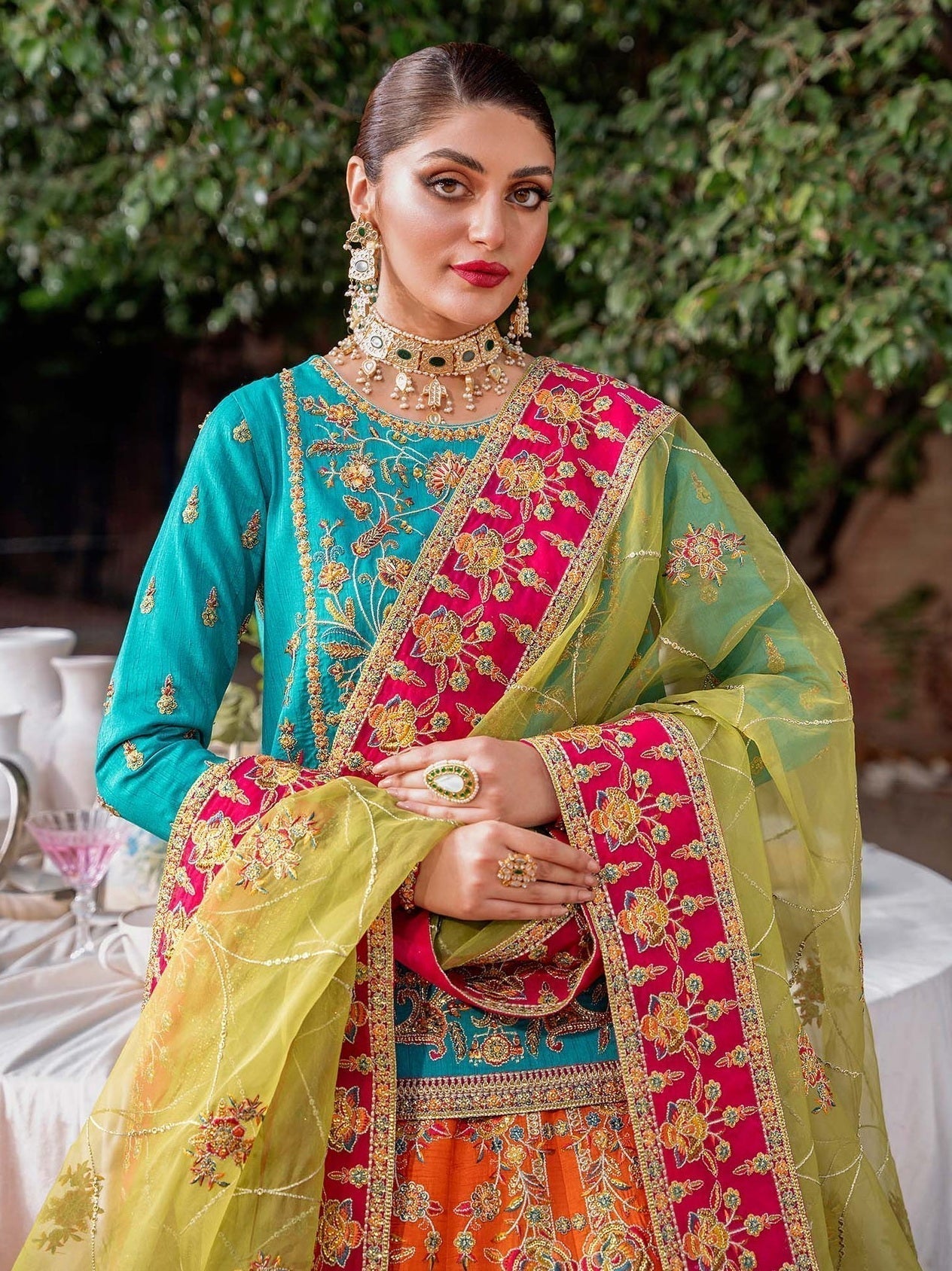 Akbar Aslam Mastani Embroidered Raw Silk 3Pc Suit - MAAHRU - House Of Hania
