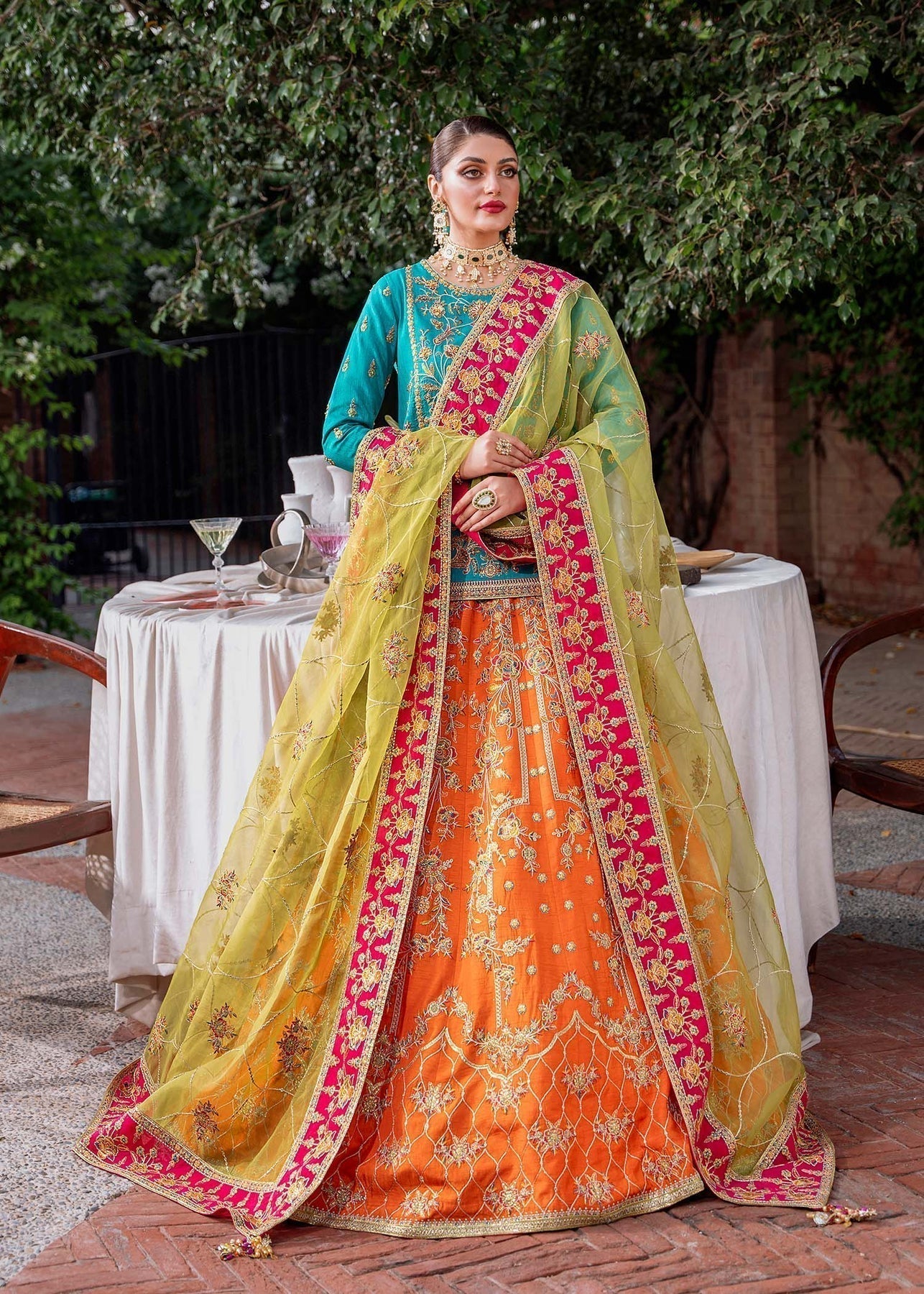 Akbar Aslam Mastani Embroidered Raw Silk 3Pc Suit - MAAHRU - House Of Hania