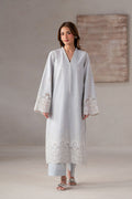 Model wearing Akbar Aslam Aithra long shirt & trousers