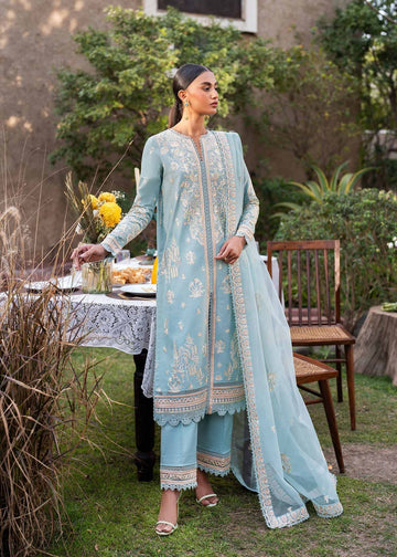 Model wearing Akbar Aslam LUEUR long shirt & trousers