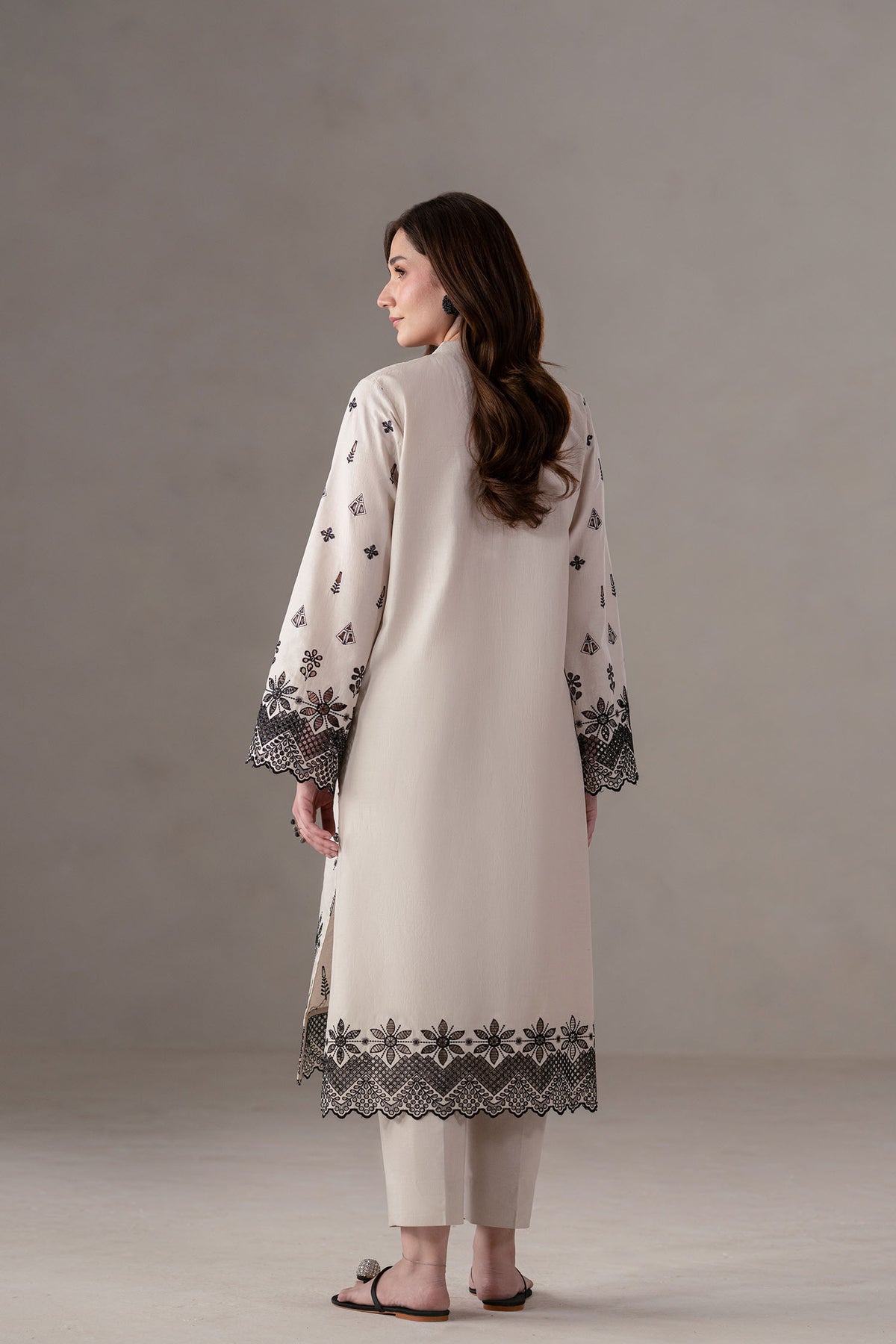 Akbar Aslam Slate embroidered neckline detail