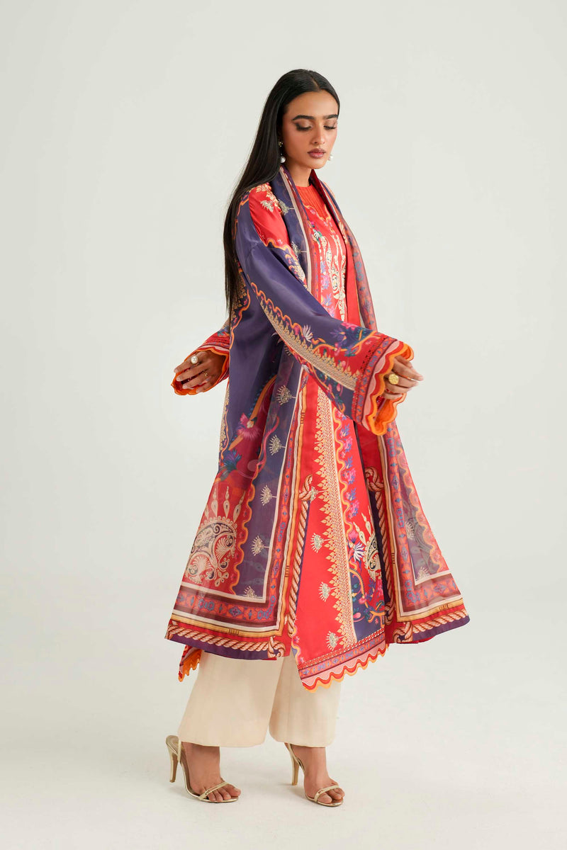 Akbar Aslam | Silk Pret | Coral - House Of Hania
