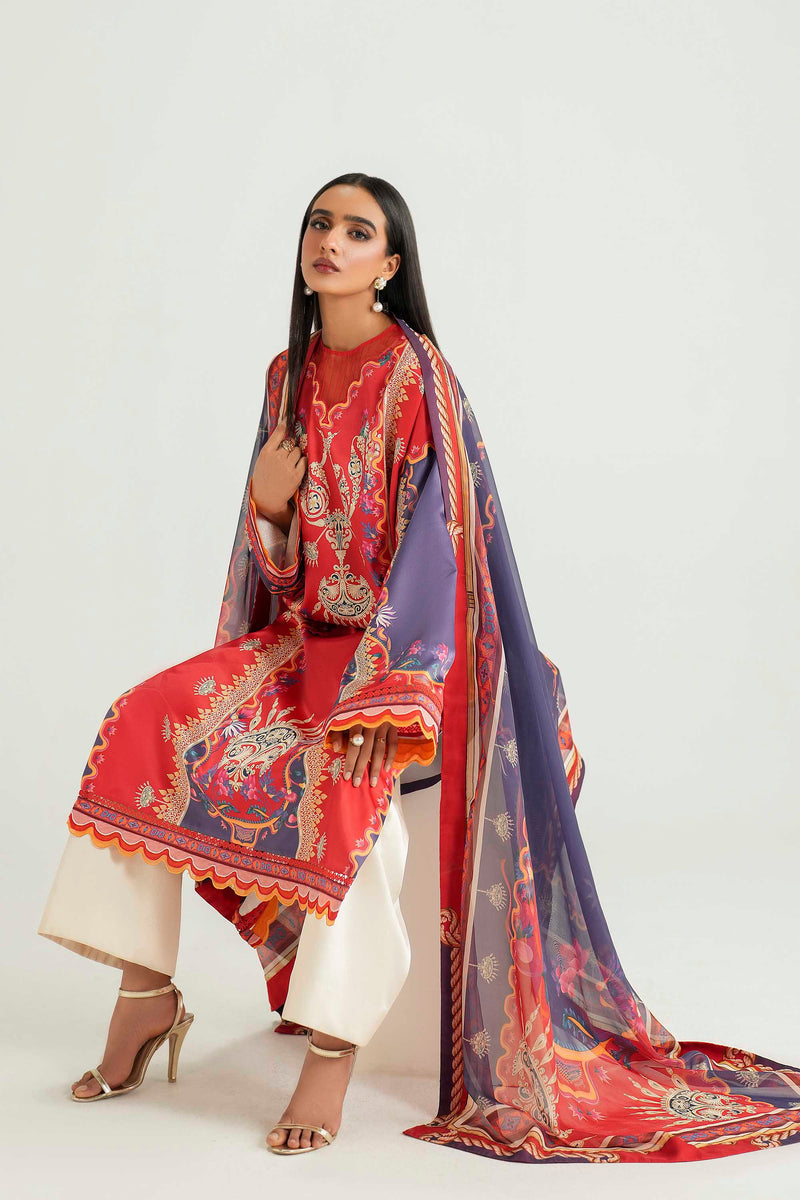 Akbar Aslam | Silk Pret | Coral - House Of Hania