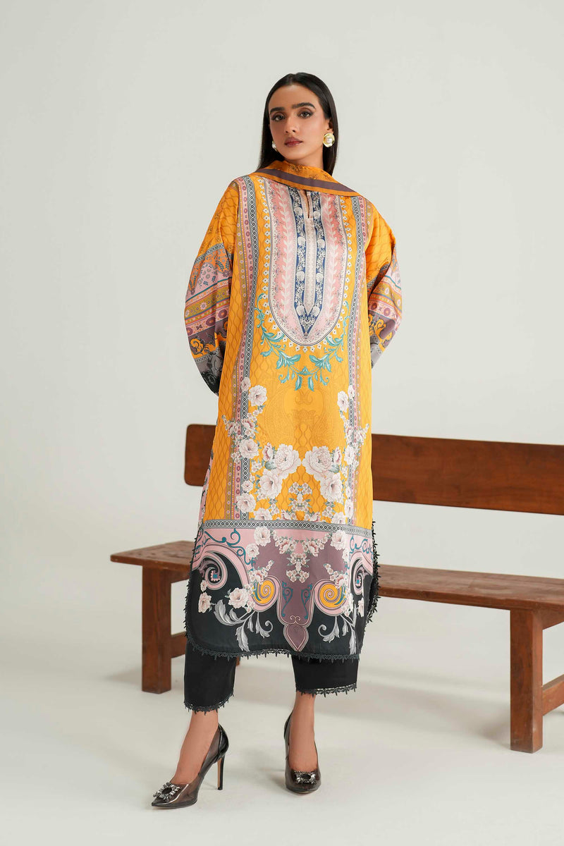 Model wearing Akbar Aslam Naira long shirt & trousers