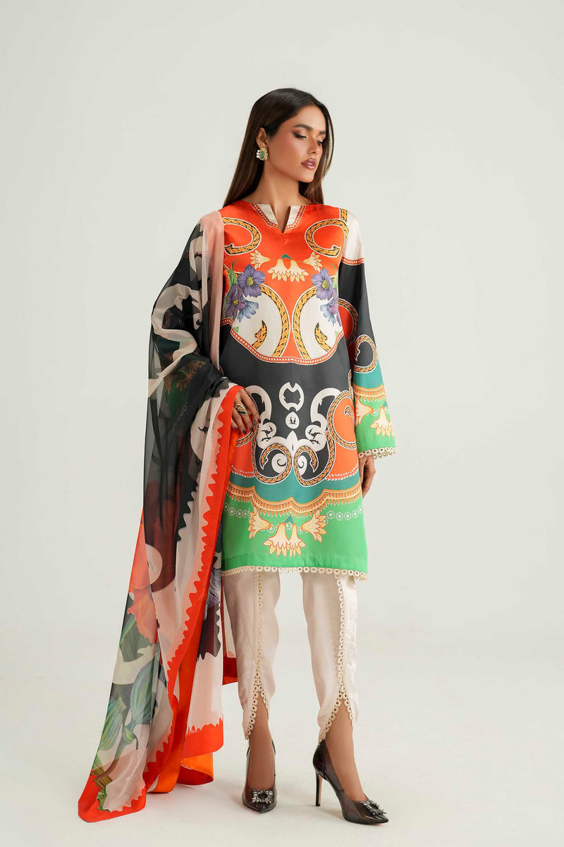 Model wearing Akbar Aslam Vayla long shirt & trousers