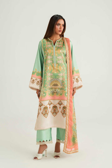 Model wearing Akbar Aslam Zinnia long shirt & trousers