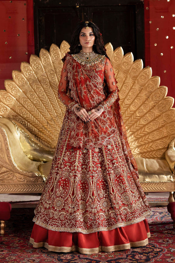 Model wearing Akbar Aslam Marjaan panelled maxi with dupatta
