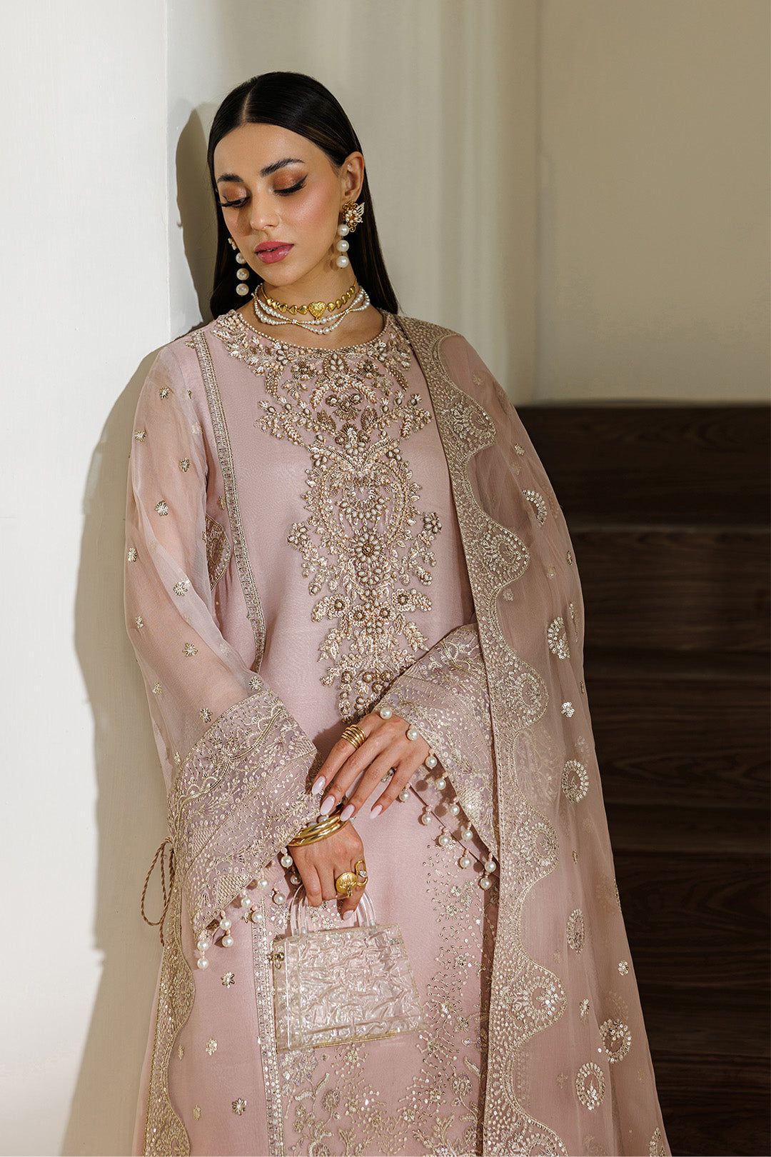 Alizeh | AYMAL V4 - LUXURY BAMBER CHIFFON '26 | AF-BHM-4076-Reef - House Of Hania