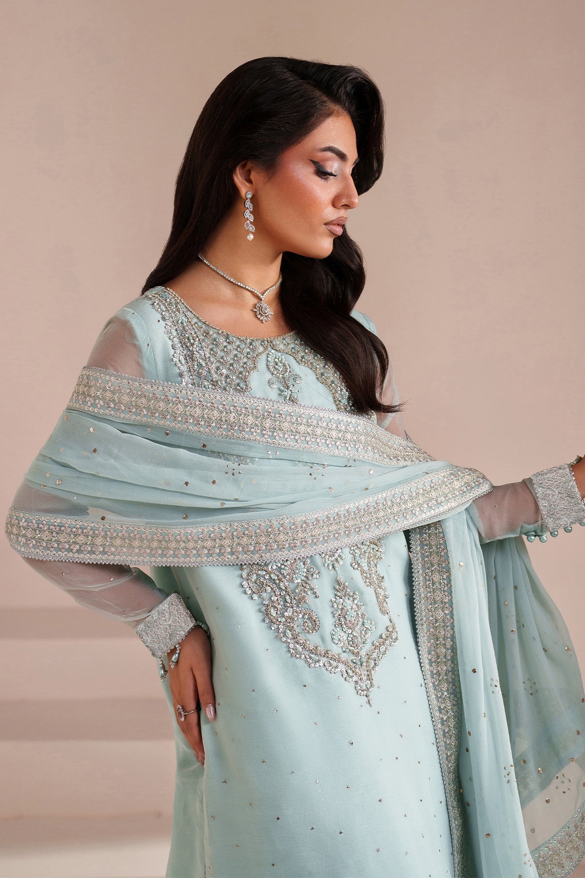 Alizeh | Aymal Handcrafted Luxury Formals | AF-BHM-4063-Azure - House Of Hania