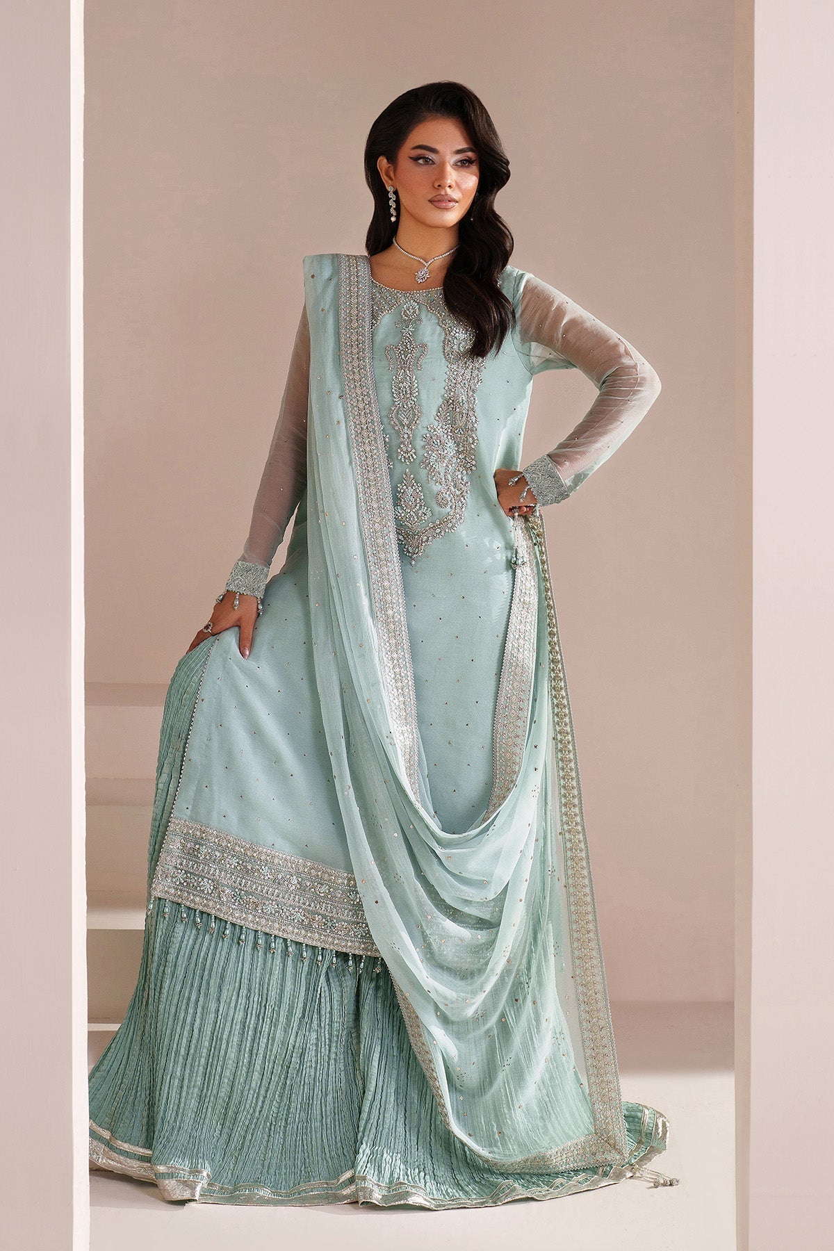Alizeh | Aymal Handcrafted Luxury Formals | AF-BHM-4063-Azure - House Of Hania