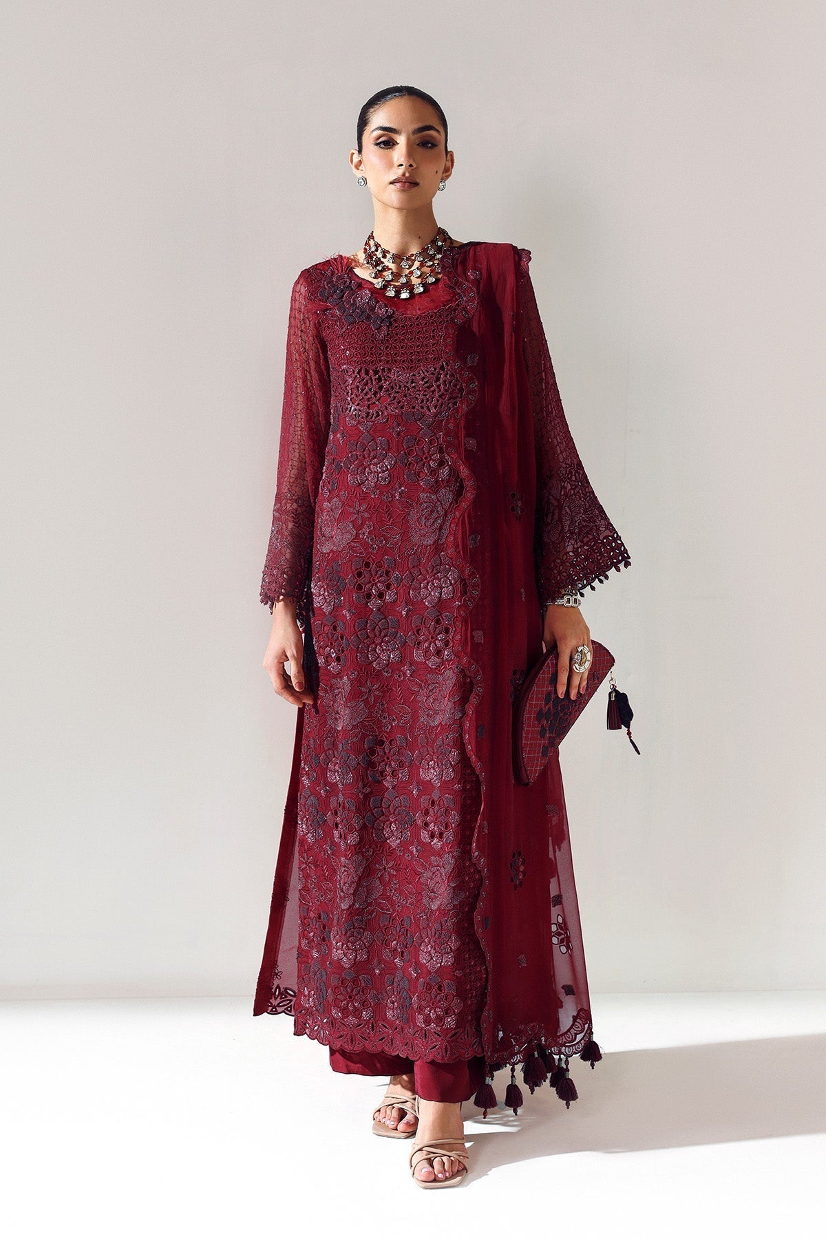 Alizeh | Aymal Luxury Bamber Chiffon | RIKA MAROON - House Of Hania