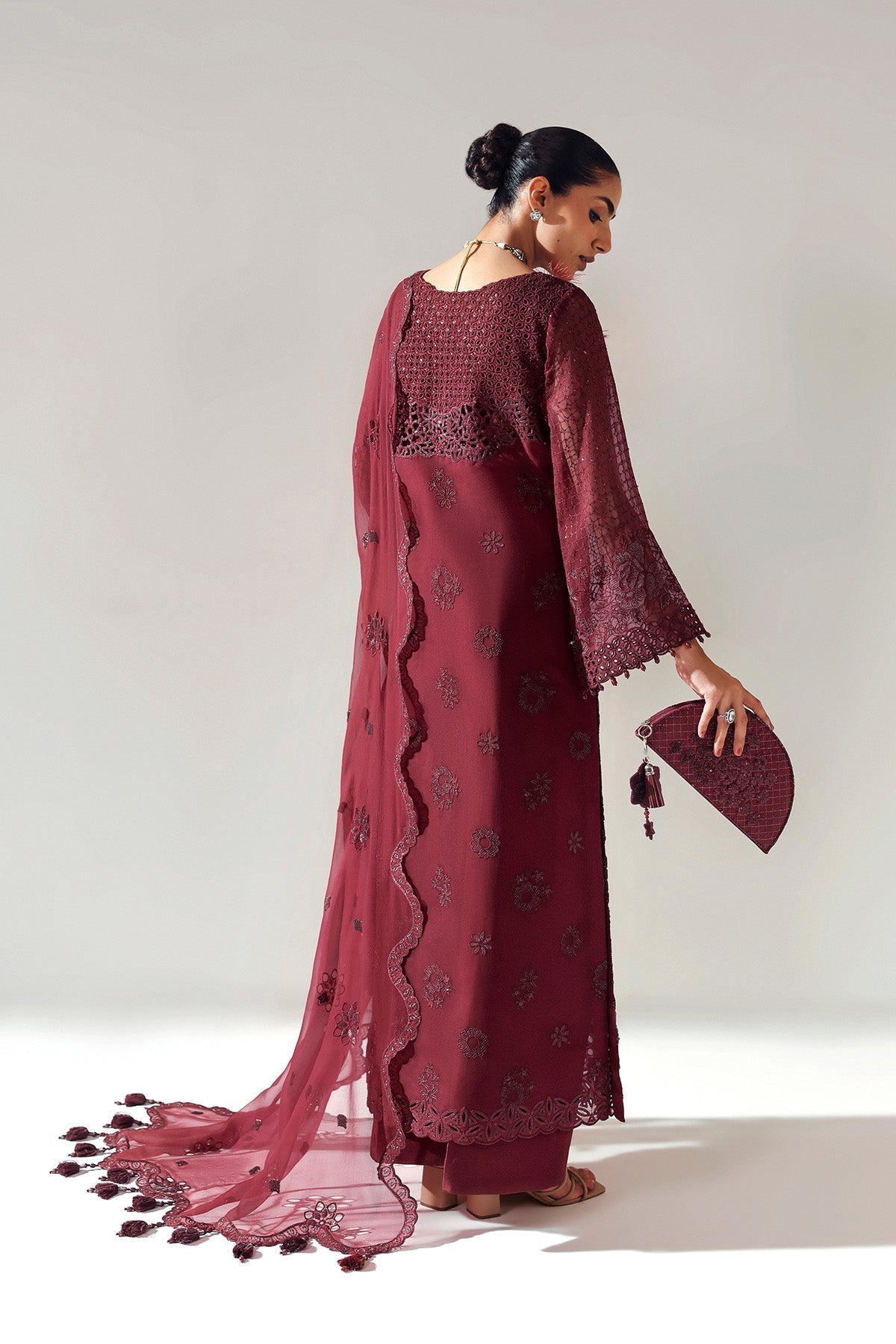Alizeh | Aymal Luxury Bamber Chiffon | RIKA MAROON - House Of Hania