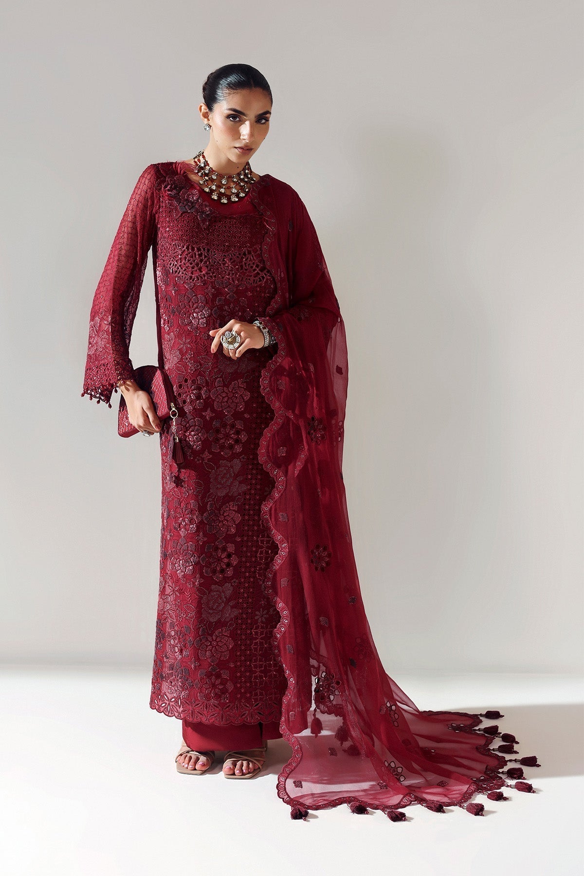 Alizeh | Aymal Luxury Bamber Chiffon | RIKA MAROON - House Of Hania