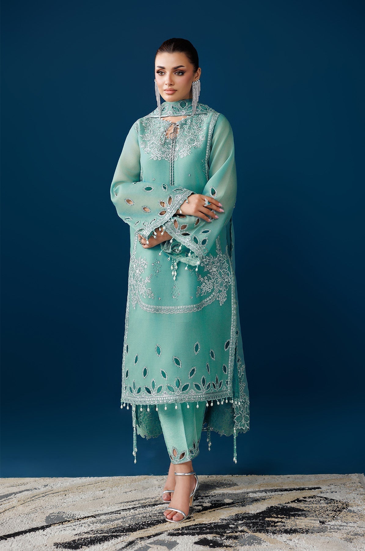 Alizeh | Dua Formals 26 | AF-DUA-3034-Sea Glass - House Of Hania