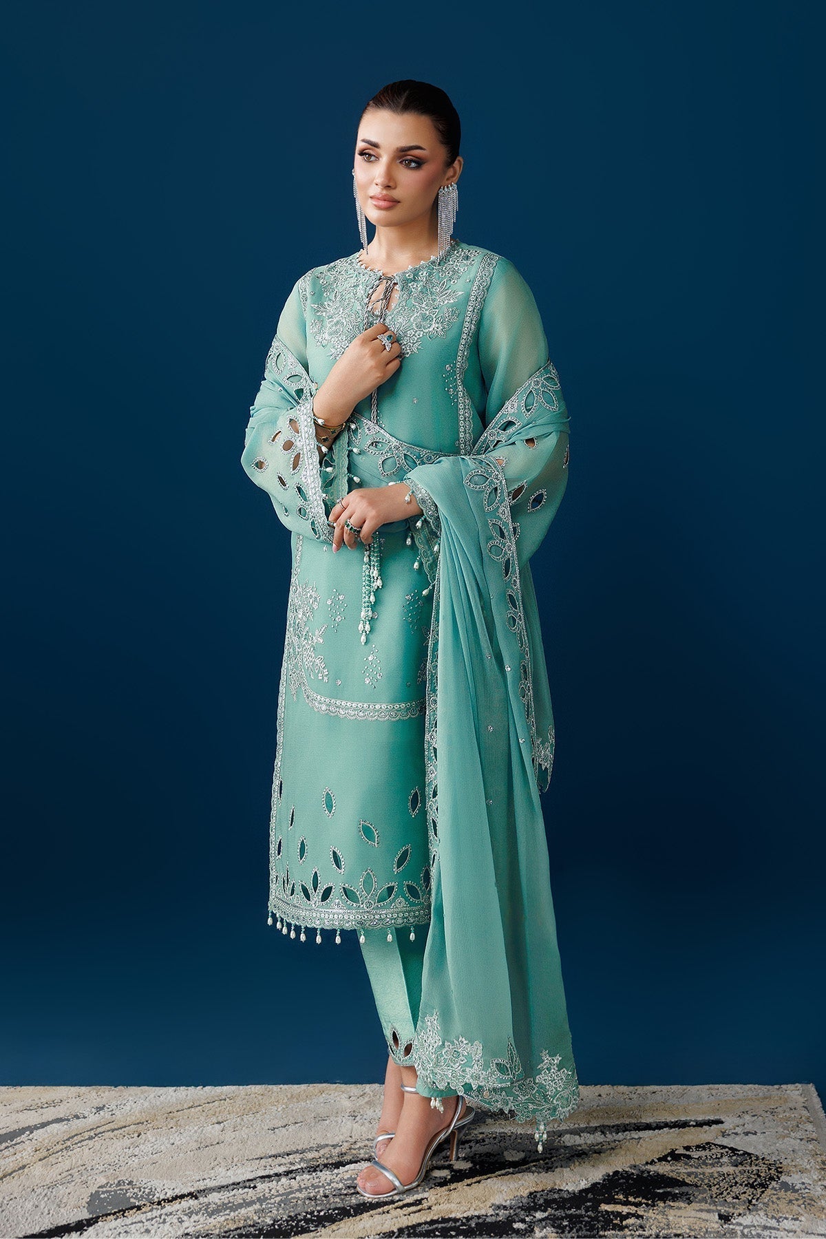 Alizeh | Dua Formals 26 | AF-DUA-3034-Sea Glass - House Of Hania