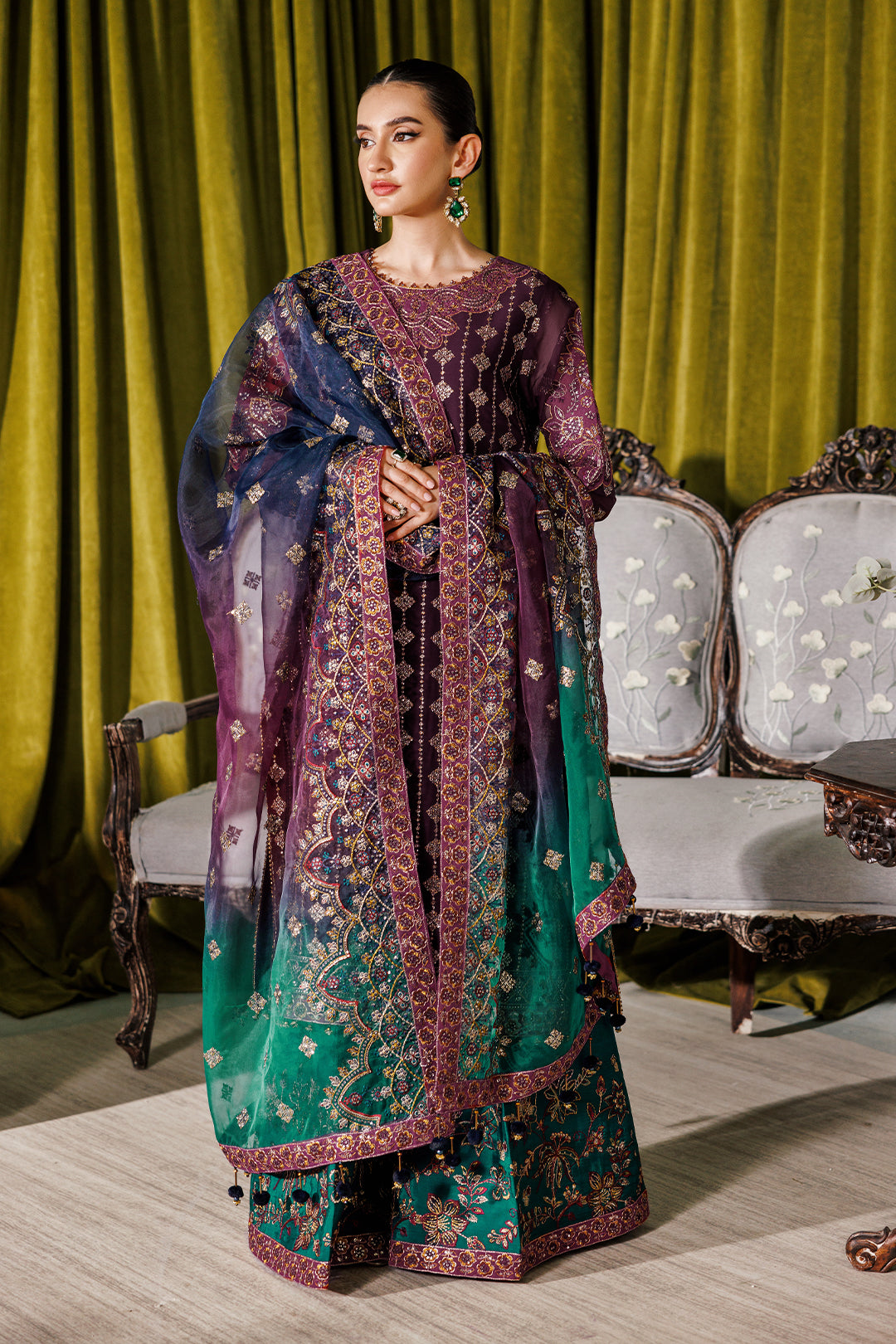 Alizeh Fashion Luxury Embroidered Chiffon 3Pc Suit AF-CH-2173-Nagar B Magenta - House Of Hania
