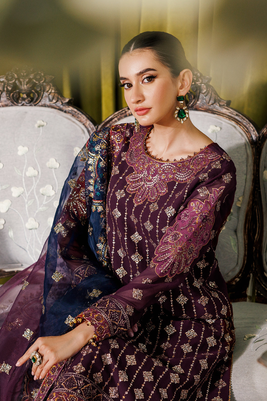 Alizeh Fashion Luxury Embroidered Chiffon 3Pc Suit AF-CH-2173-Nagar B Magenta - House Of Hania