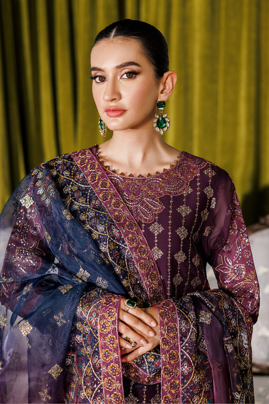 Alizeh Fashion Luxury Embroidered Chiffon 3Pc Suit AF-CH-2173-Nagar B Magenta - House Of Hania