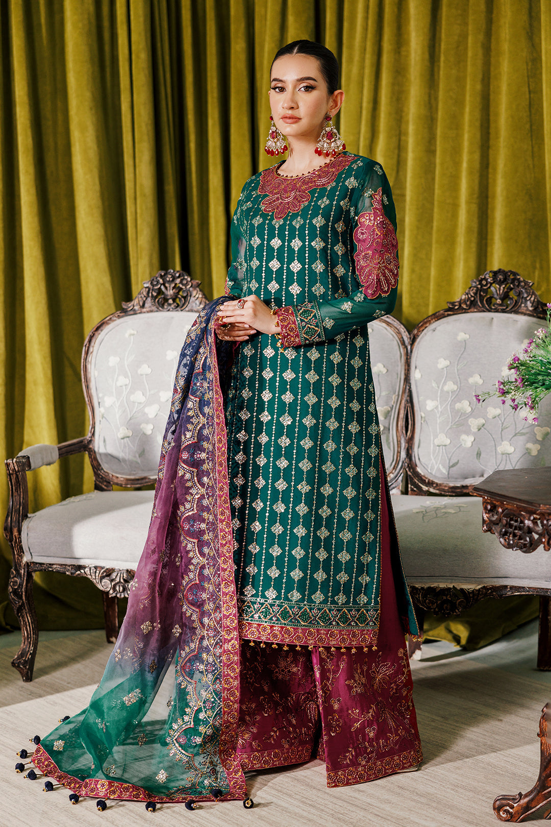 Alizeh Fashion Luxury Embroidered Chiffon 3Pc Suit AF-CH-2174-Nagar C Sea Green - House Of Hania
