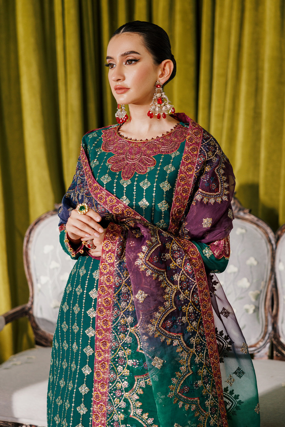 Alizeh Fashion Luxury Embroidered Chiffon 3Pc Suit AF-CH-2174-Nagar C Sea Green - House Of Hania