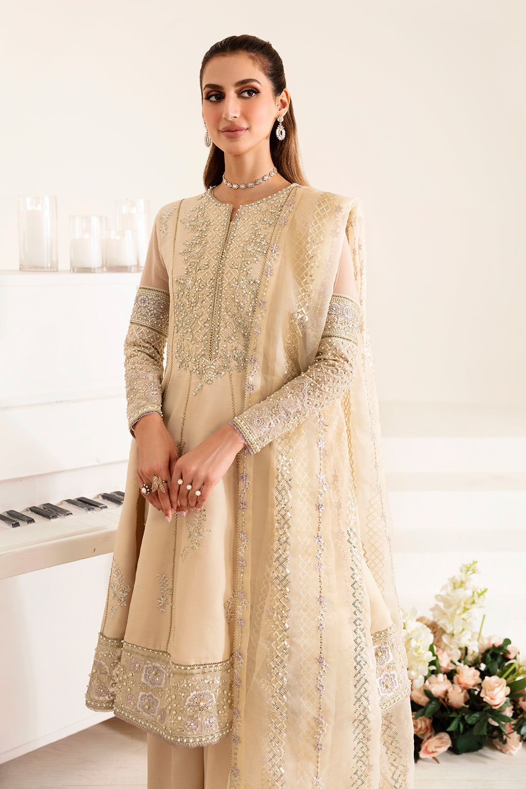 Alizeh Fashion Reena Handcrafted Chiffon 3Pc Suit AF-HM-4011-Denis - House Of Hania