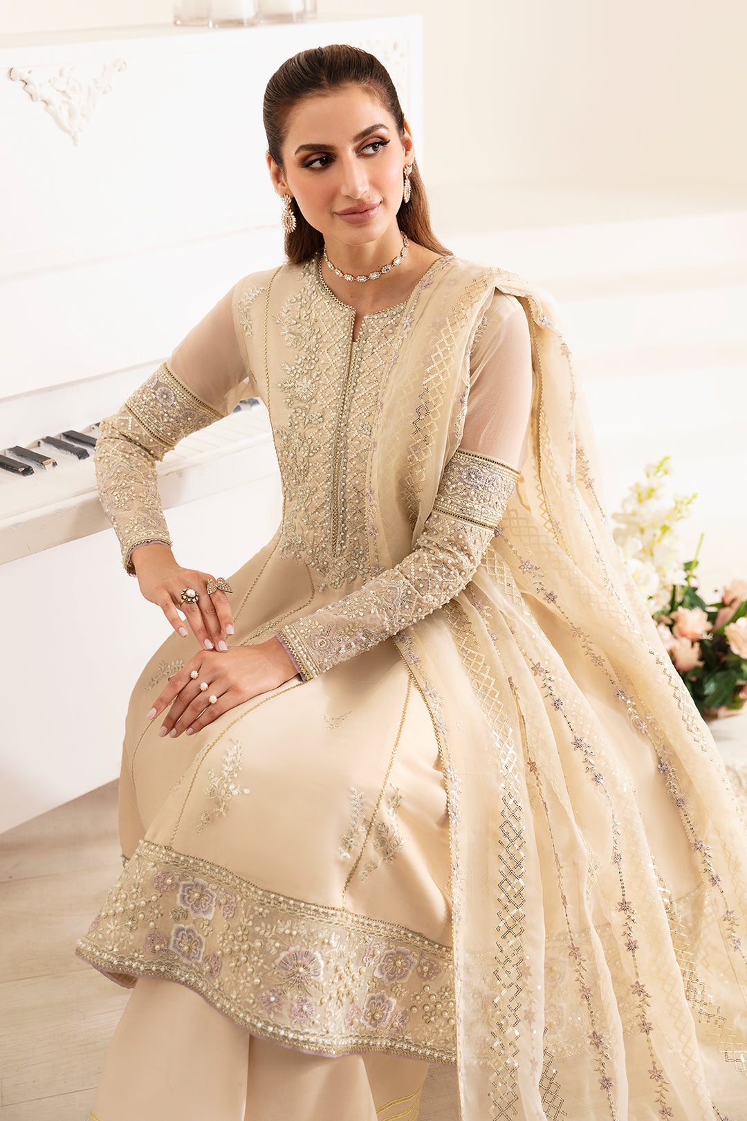 Alizeh Fashion Reena Handcrafted Chiffon 3Pc Suit AF-HM-4011-Denis - House Of Hania
