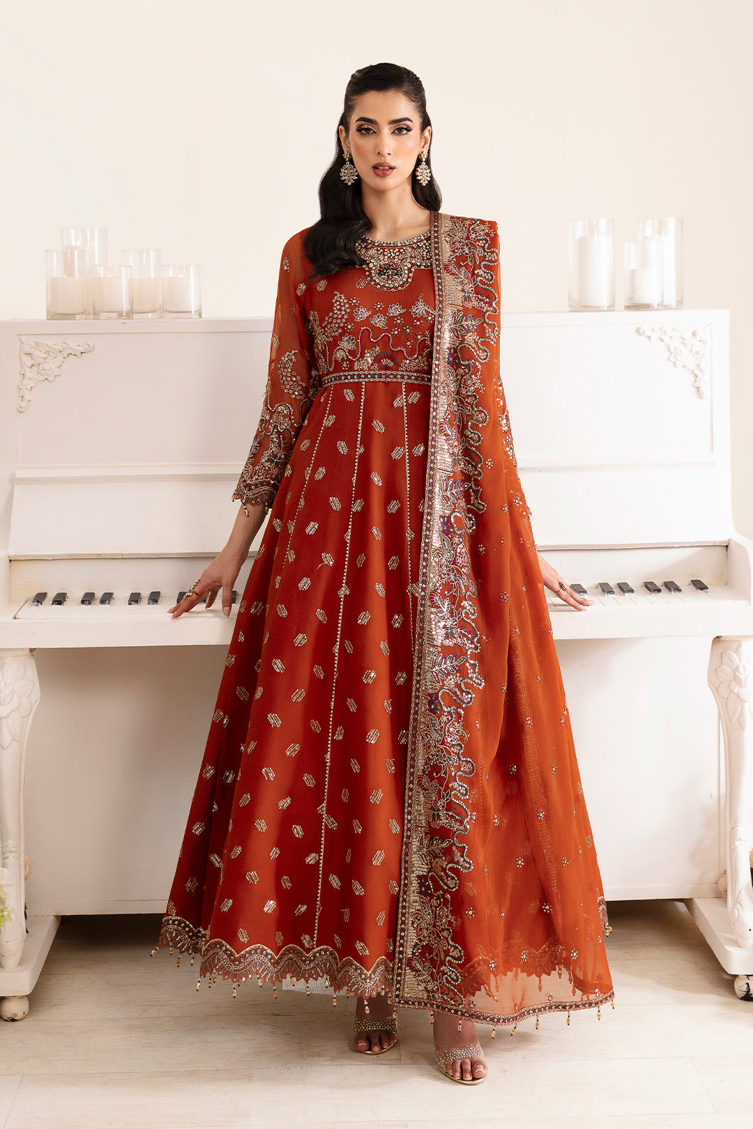 Alizeh Fashion Reena Handcrafted Chiffon 3Pc Suit AF-HM-4014-Rustic - House Of Hania