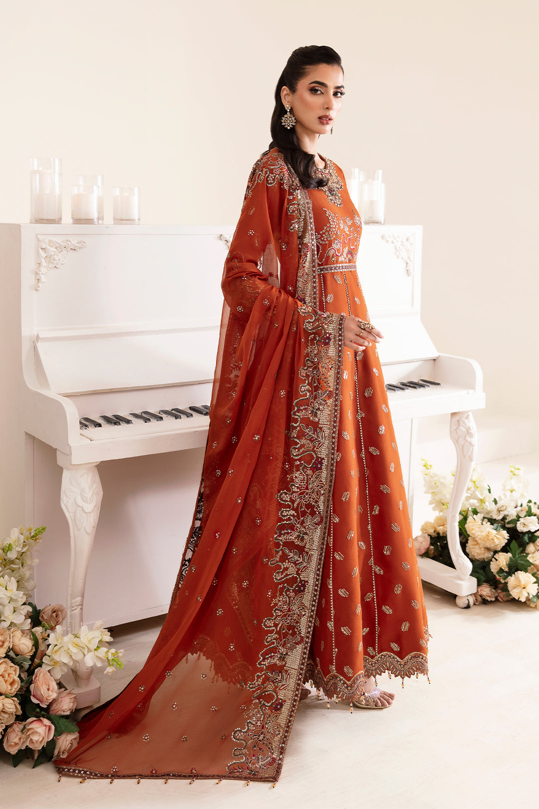 Alizeh Fashion Reena Handcrafted Chiffon 3Pc Suit AF-HM-4014-Rustic - House Of Hania