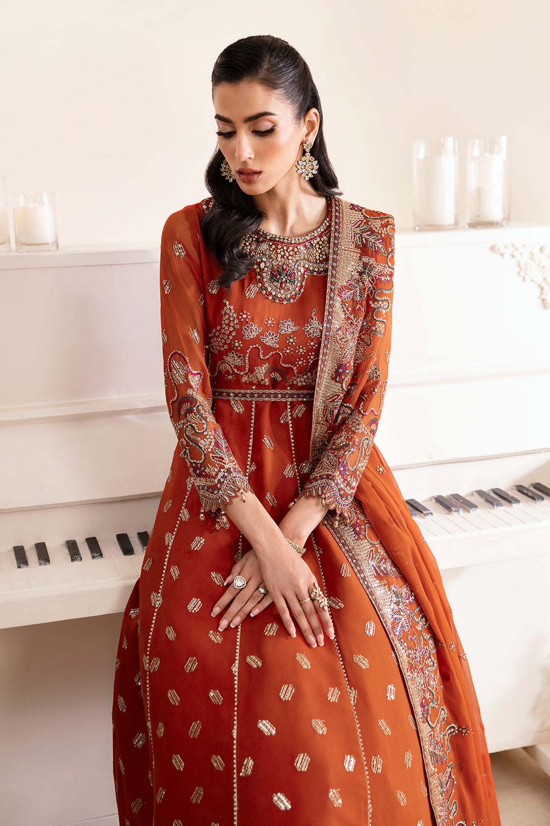 Alizeh Fashion Reena Handcrafted Chiffon 3Pc Suit AF-HM-4014-Rustic - House Of Hania