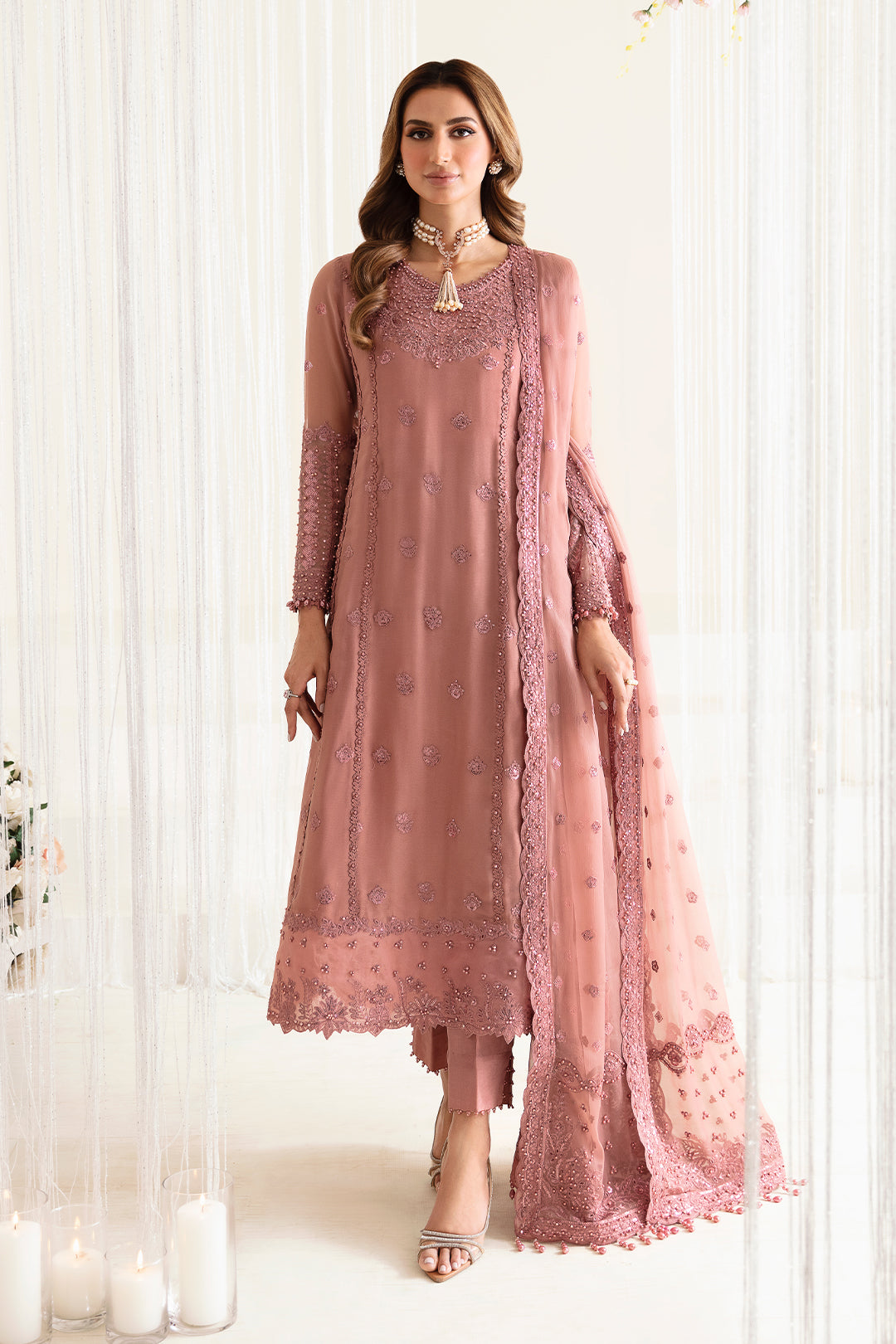 Alizeh Fashion Reena Handcrafted Chiffon 3Pc Suit AF-HM-4016-Crimson - House Of Hania