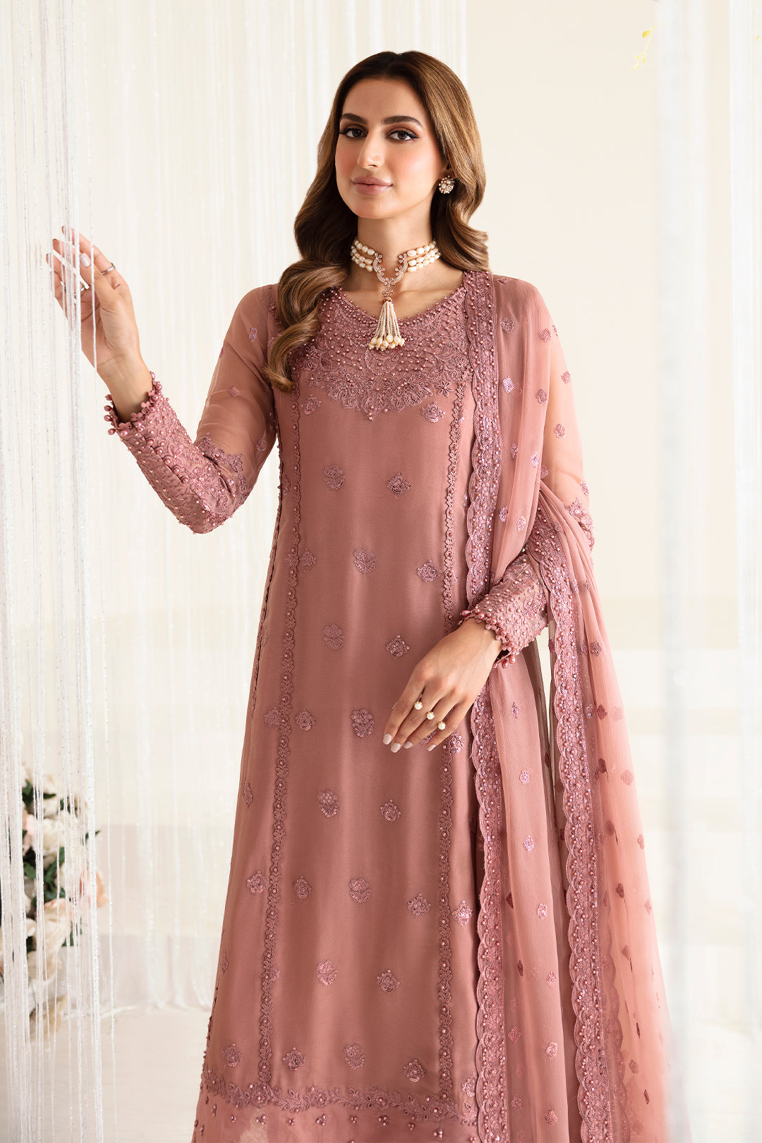 Alizeh Fashion Reena Handcrafted Chiffon 3Pc Suit AF-HM-4016-Crimson - House Of Hania
