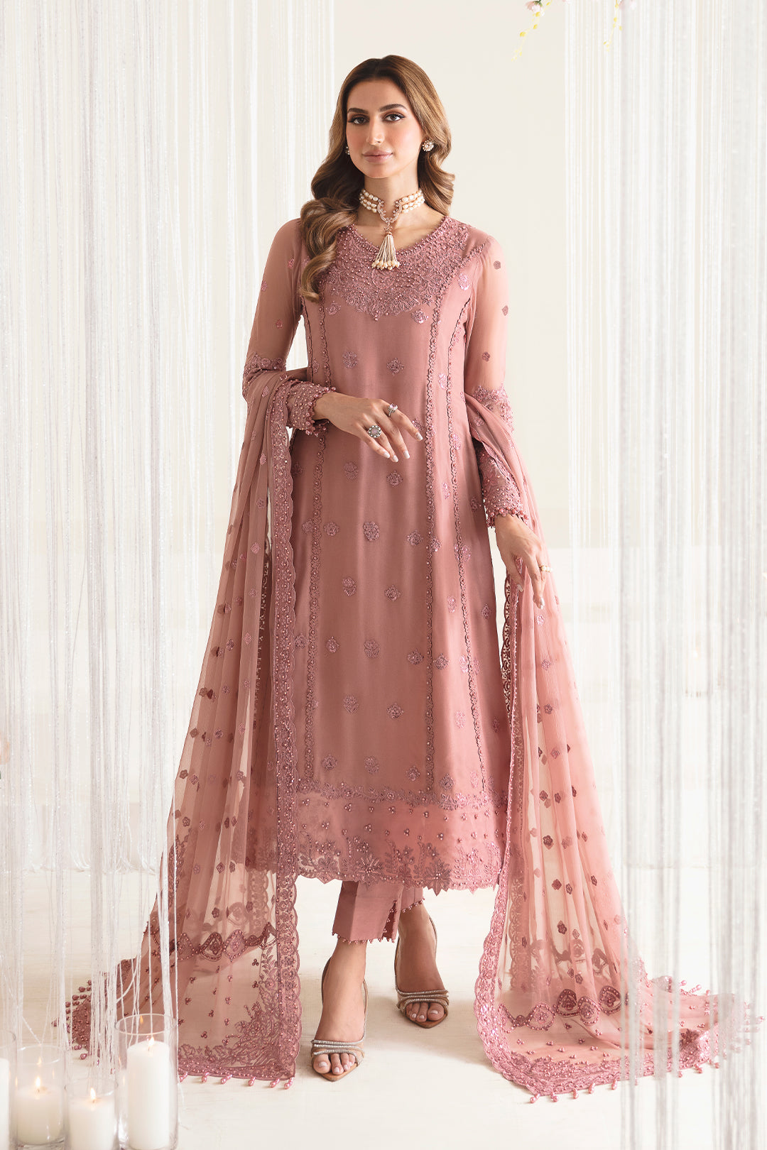 Alizeh Fashion Reena Handcrafted Chiffon 3Pc Suit AF-HM-4016-Crimson - House Of Hania