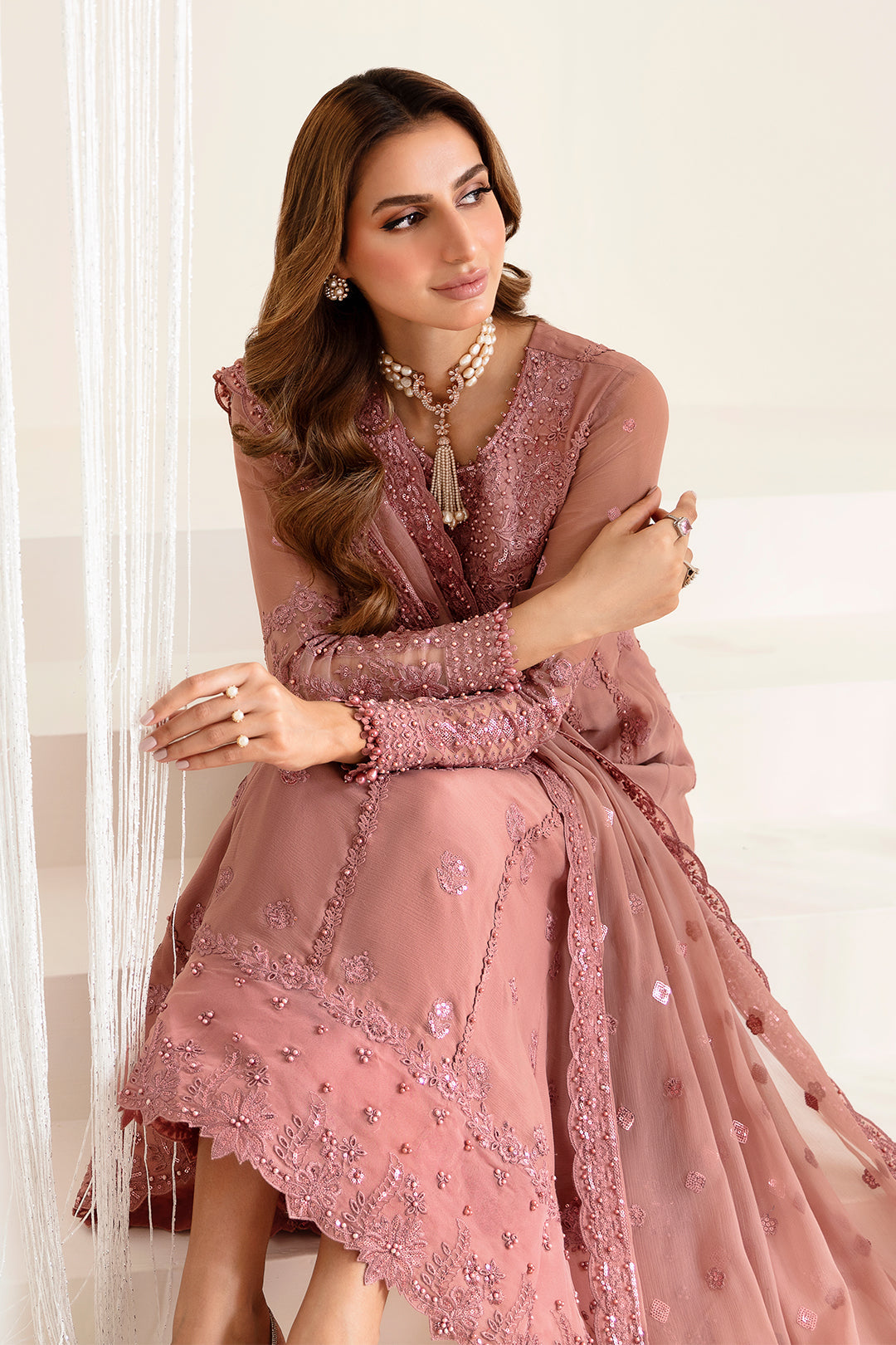 Alizeh Fashion Reena Handcrafted Chiffon 3Pc Suit AF-HM-4016-Crimson - House Of Hania