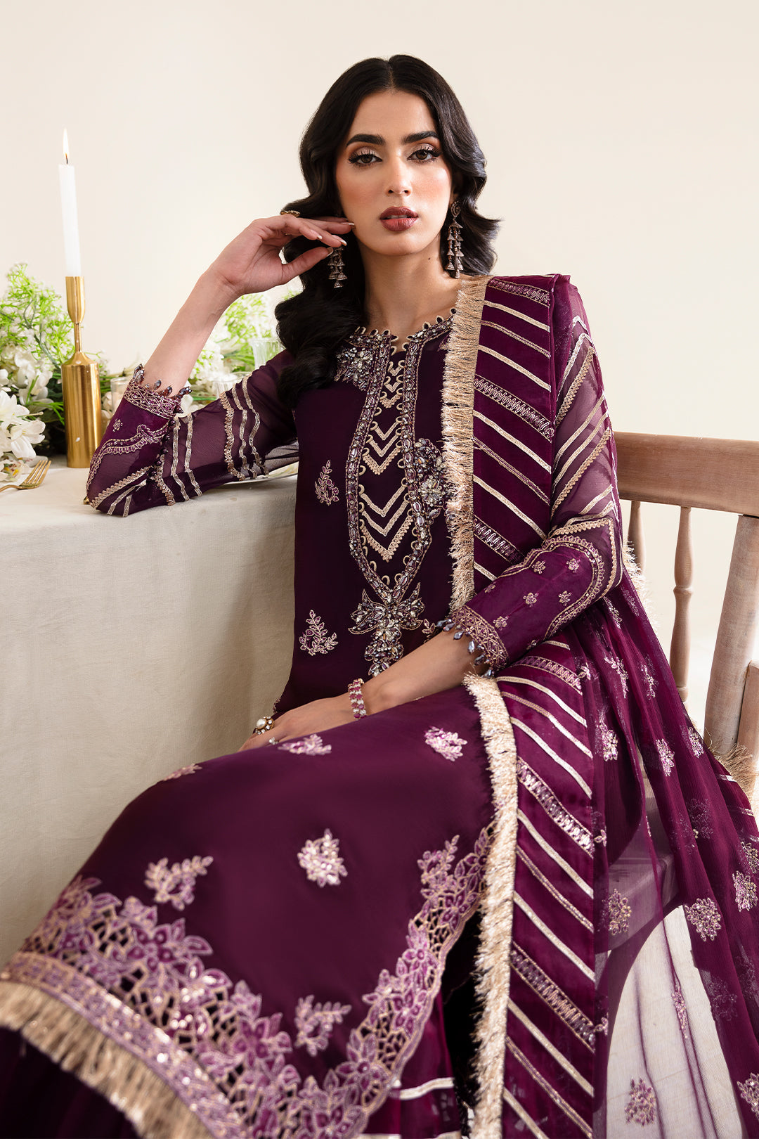Alizeh Fashion Reena Handcrafted Chiffon 3Pc Suit AF-HM-4019-Laurel - House Of Hania