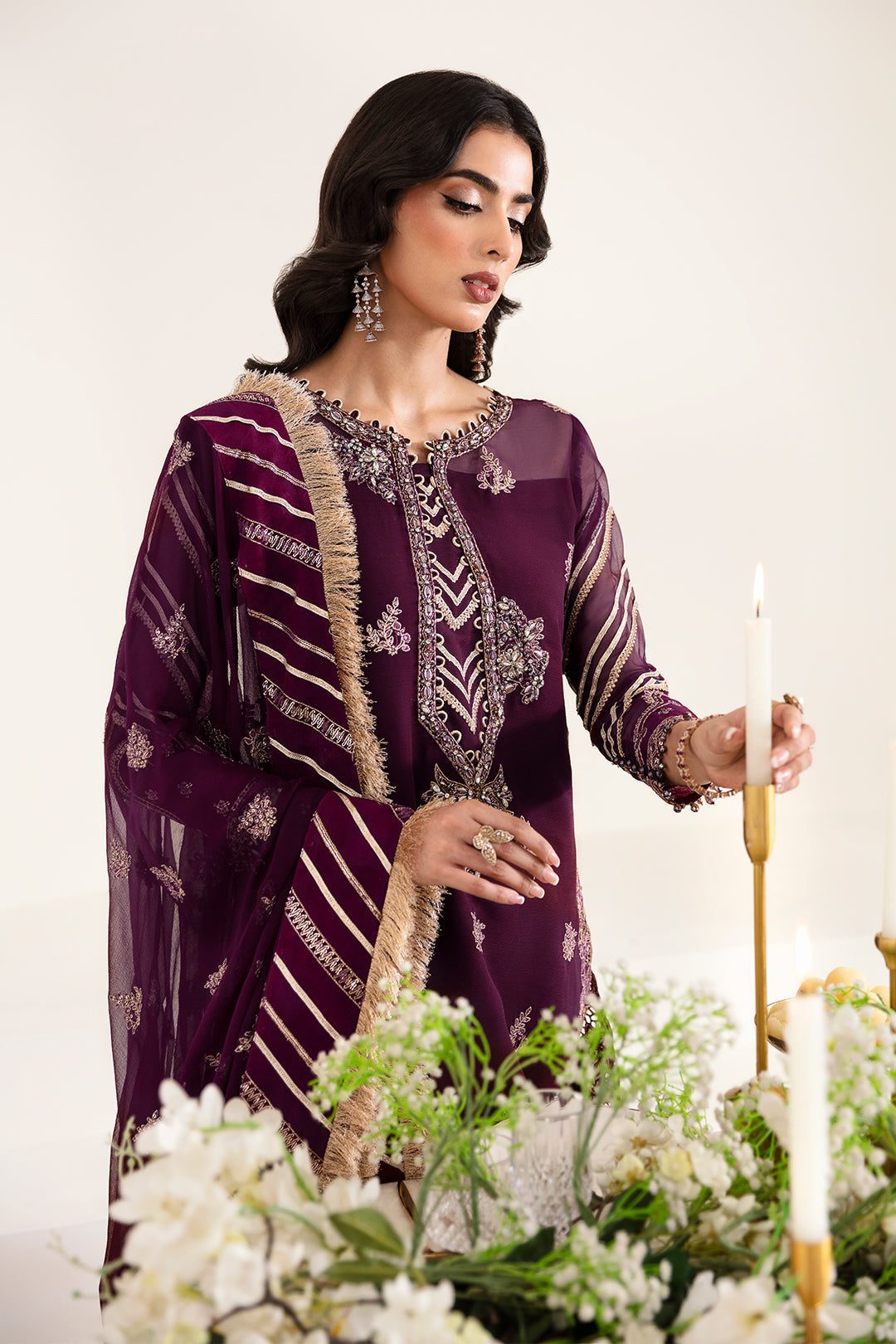 Alizeh Fashion Reena Handcrafted Chiffon 3Pc Suit AF-HM-4019-Laurel - House Of Hania