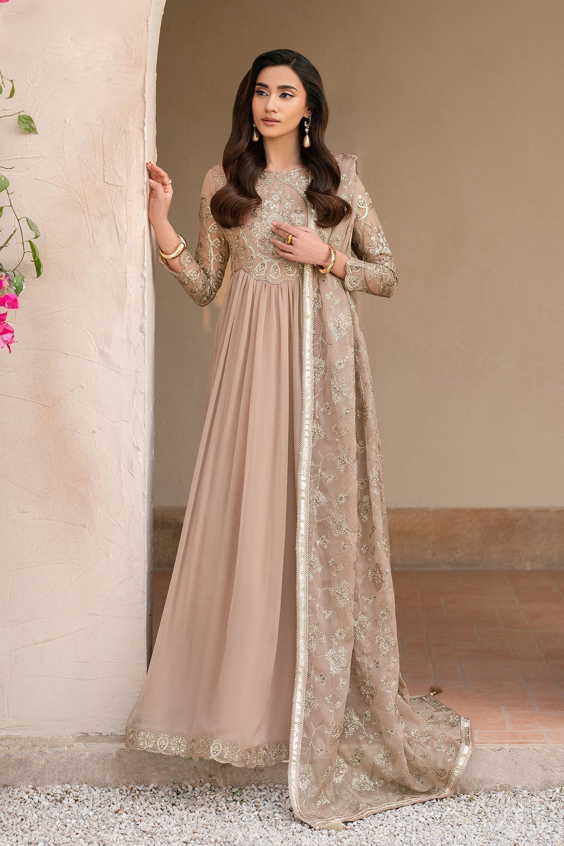 Alizeh | Ready to wear | Beige Dress 3 piece - RTW1027 - House Of Hania