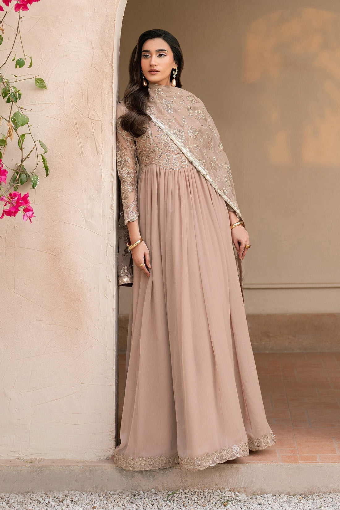 Alizeh | Ready to wear | Beige Dress 3 piece - RTW1027 - House Of Hania