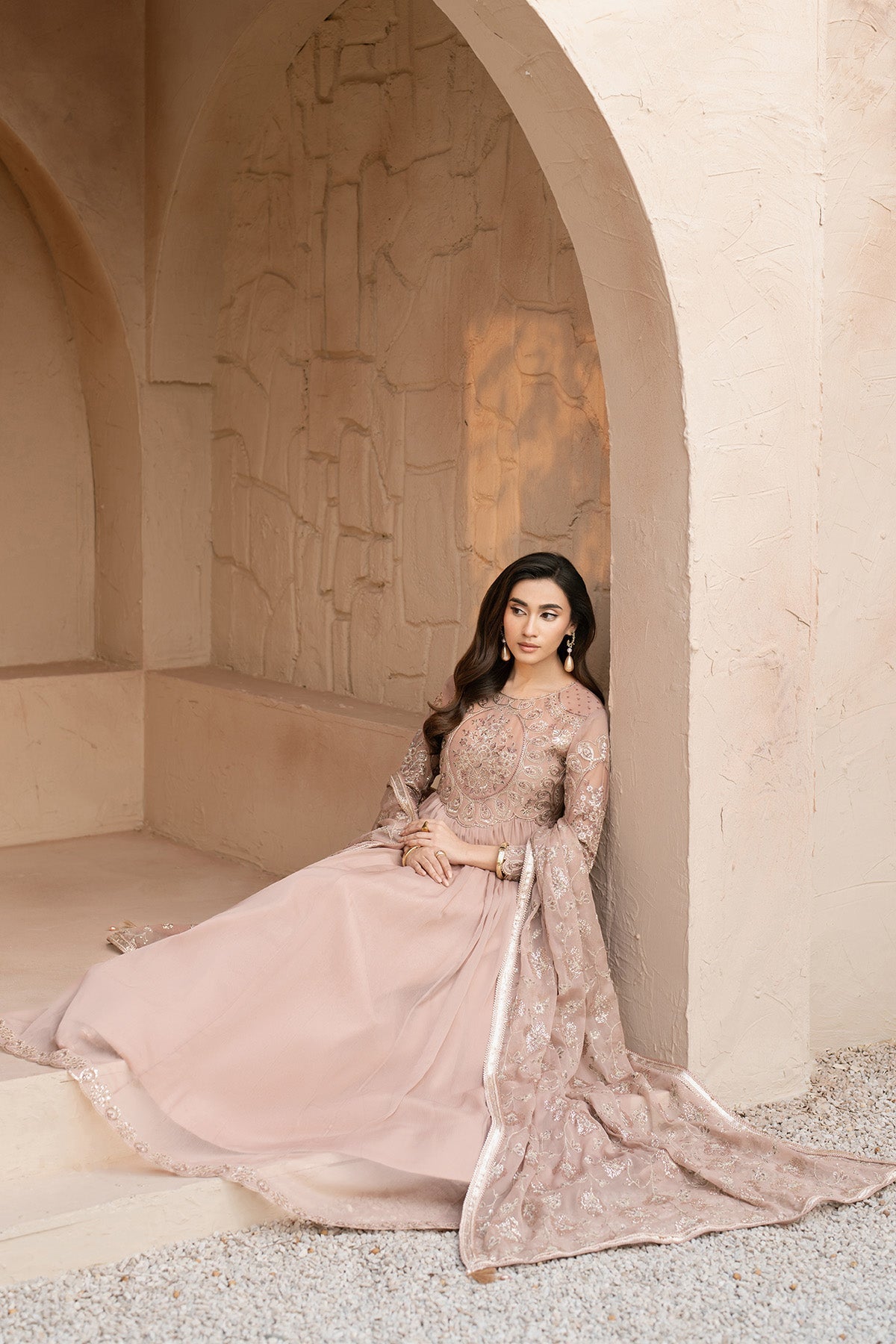 Alizeh | Ready to wear | Beige Dress 3 piece - RTW1027 - House Of Hania