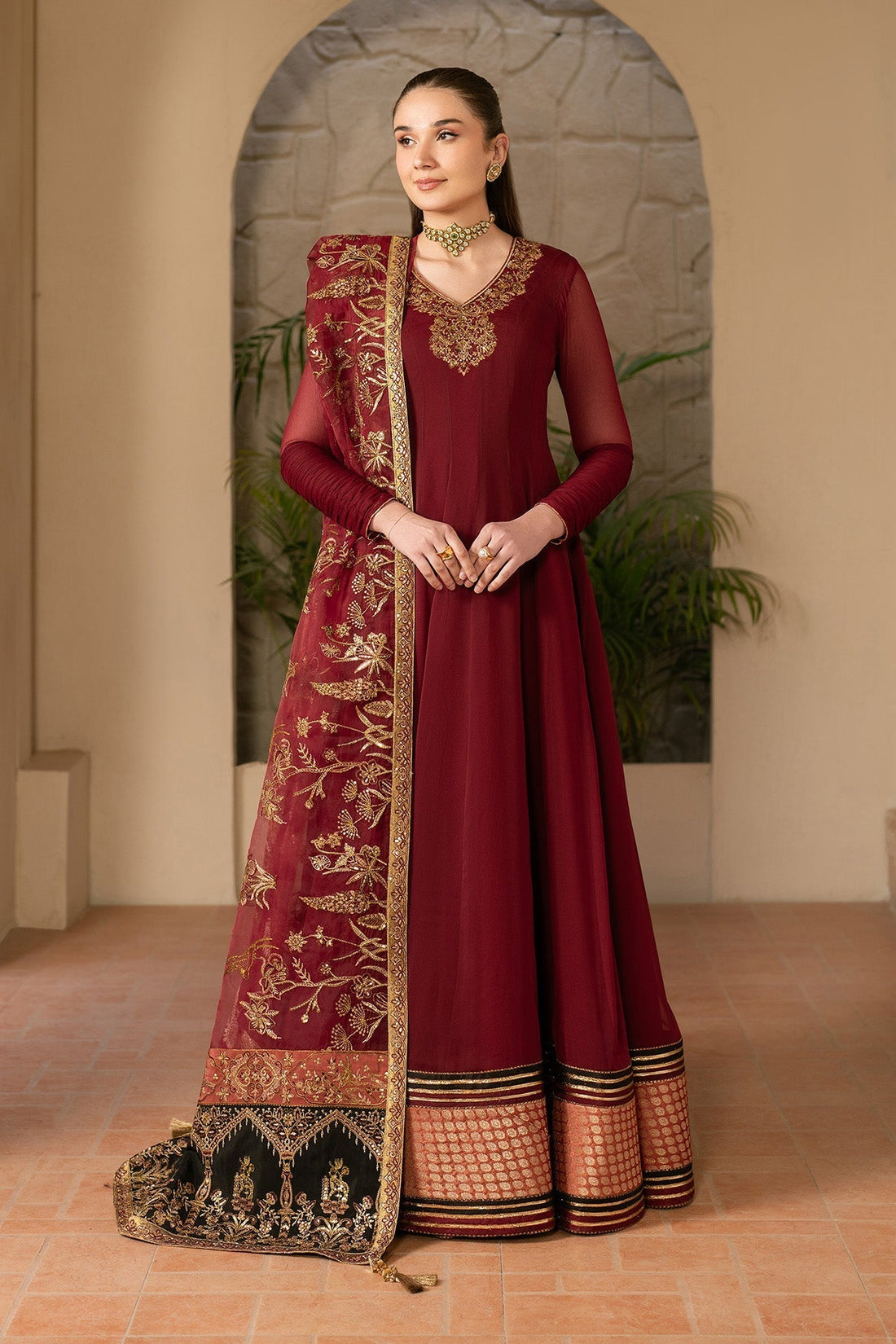 Alizeh | Ready to wear | Maroon Dress 3 piece - RTW1024 - House Of Hania